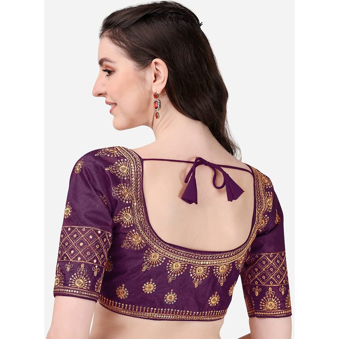 Pujia Mills Women's Silk Embroidery Coding Multi Work Readymade Saree Blouse(Suraj Wine_38)
