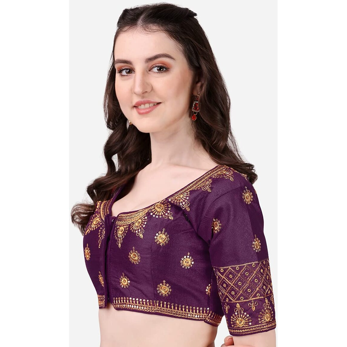 Pujia Mills Women's Silk Embroidery Coding Multi Work Readymade Saree Blouse(Suraj Wine_38)