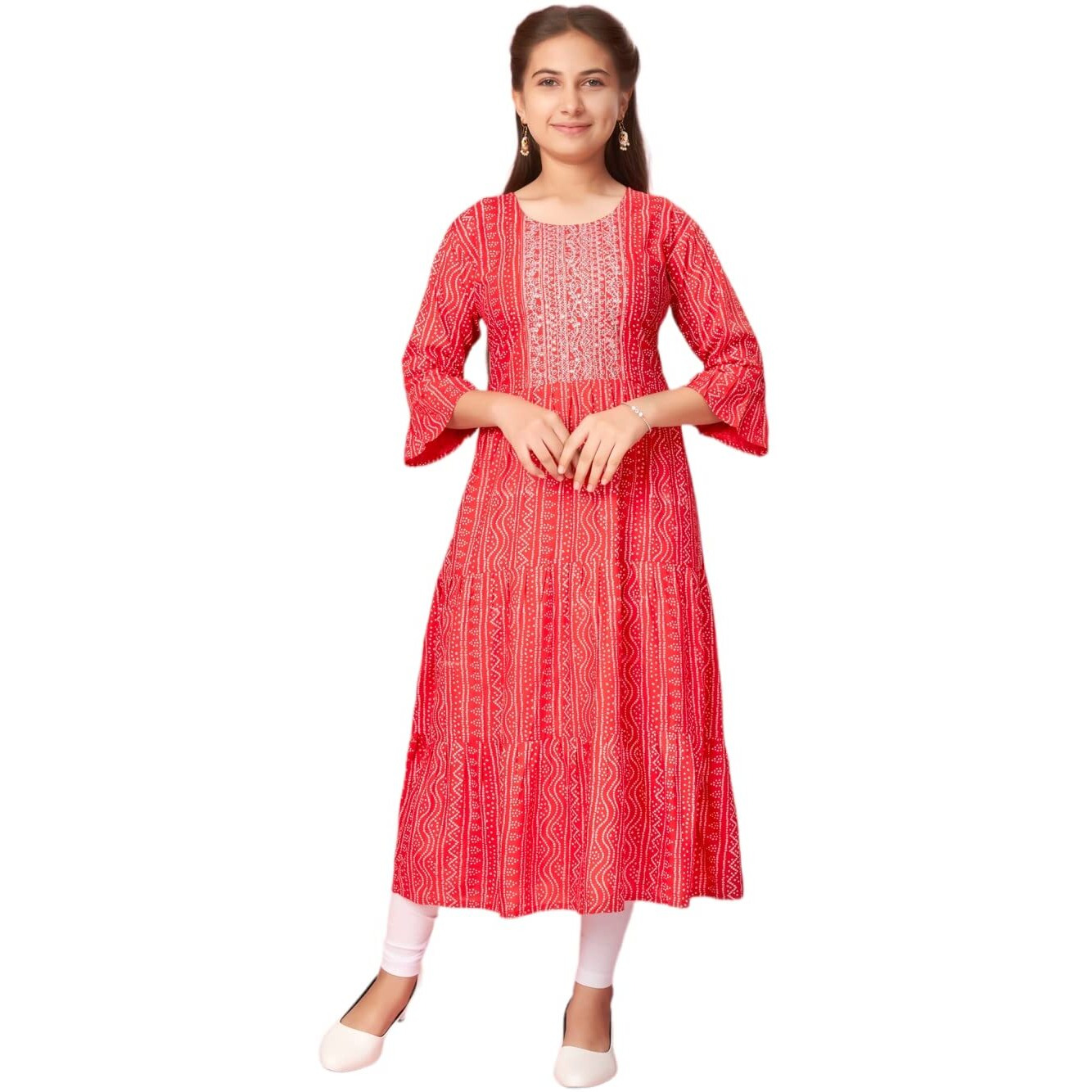 Aarika Girl's Cotton Regular Tunic Shirt (New_KURTI-K-601_Red