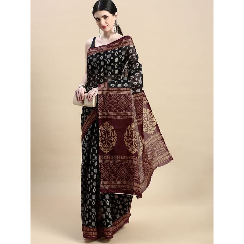 SHANVIKA Women's Pure Cotton Ethnic Motif Print Saree Without Blouse Piece (Snv-757-02)