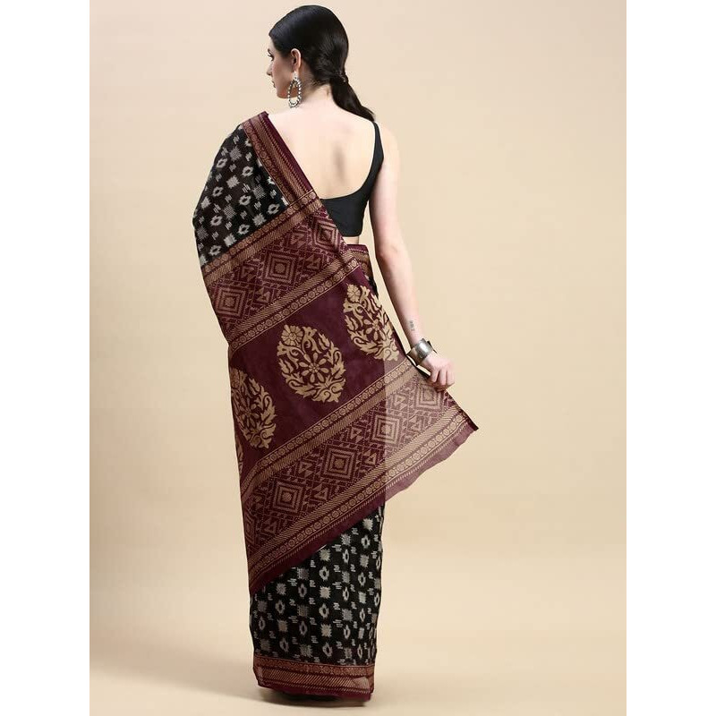 SHANVIKA Women's Pure Cotton Ethnic Motif Print Saree Without Blouse Piece (Snv-757-02)