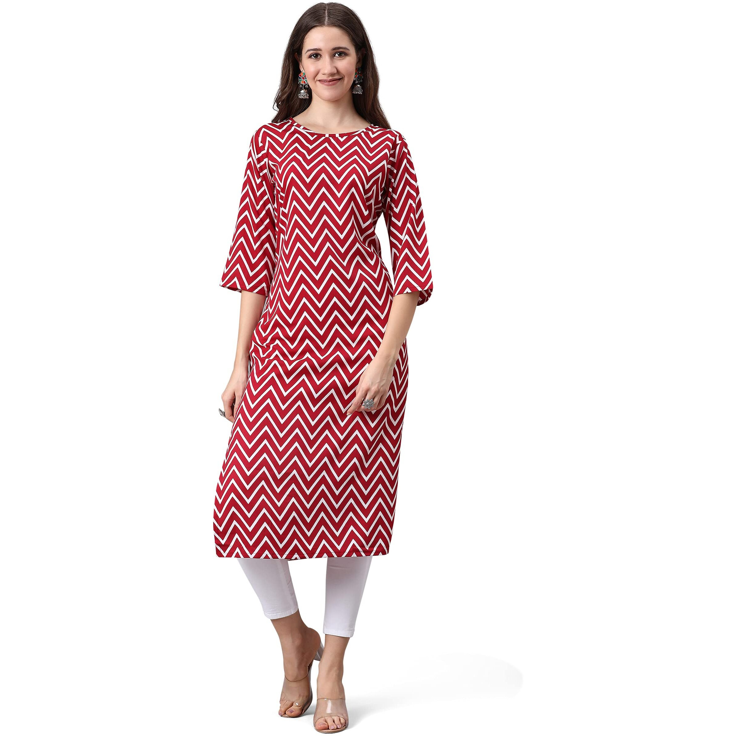 LookMark Women's Crepe Regular Kurti (K1021- Maroon_XL)