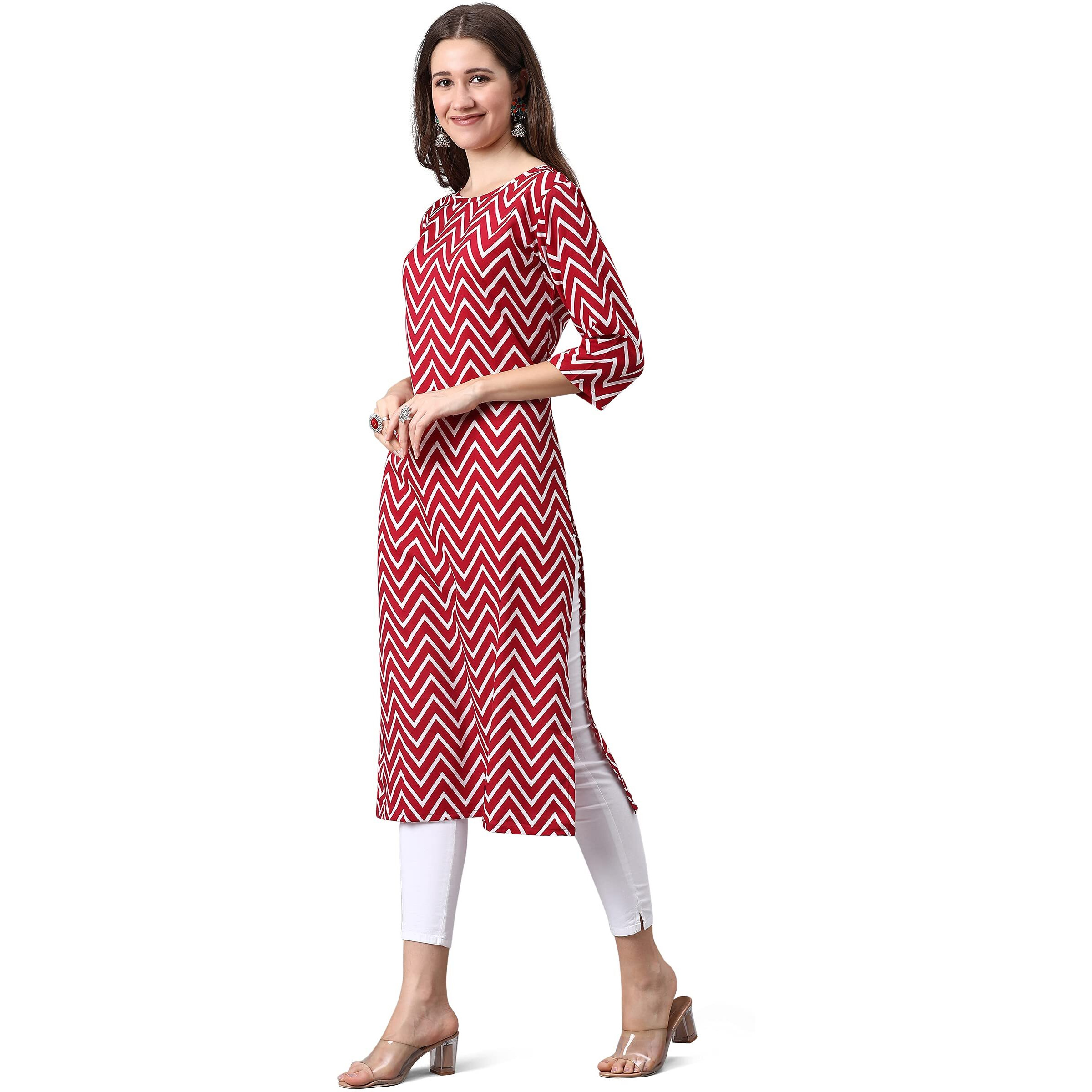 LookMark Women's Crepe Regular Kurti (K1021- Maroon_XL)
