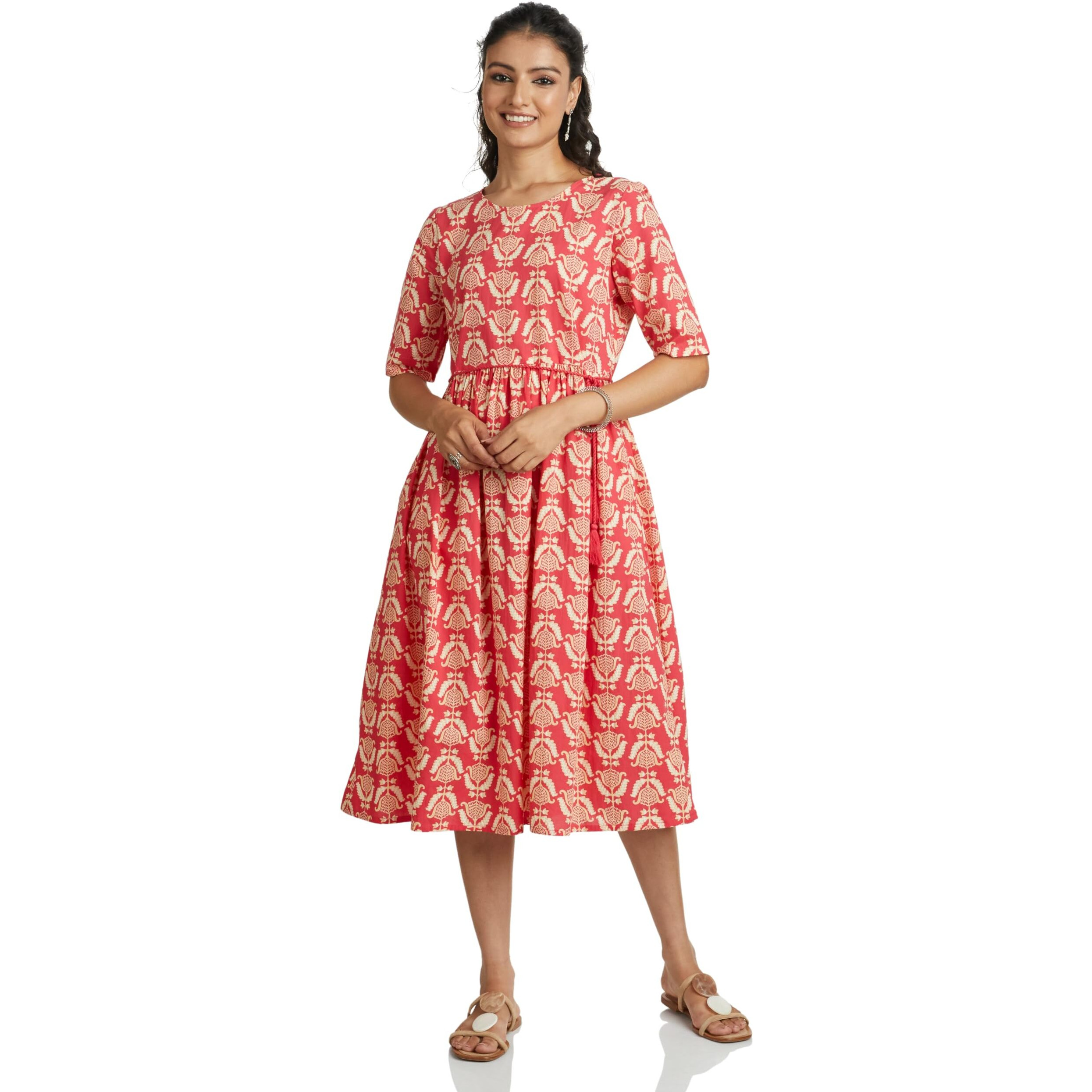 Amazon Brand - Myx Women's Cotton Regular Kurta (SS23MYX07_Pink Phool_S)