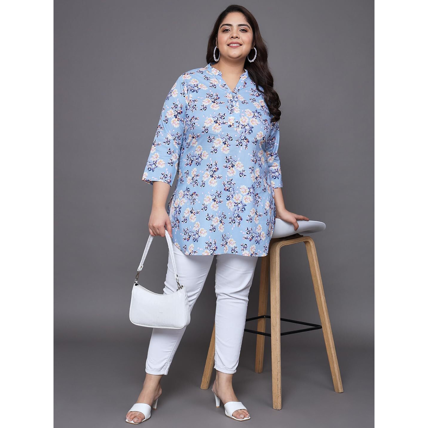 Tissu Women's Plus Size Sky Blue Floral Printed Pure Cotton Kurti (2257_Blue_4XL)