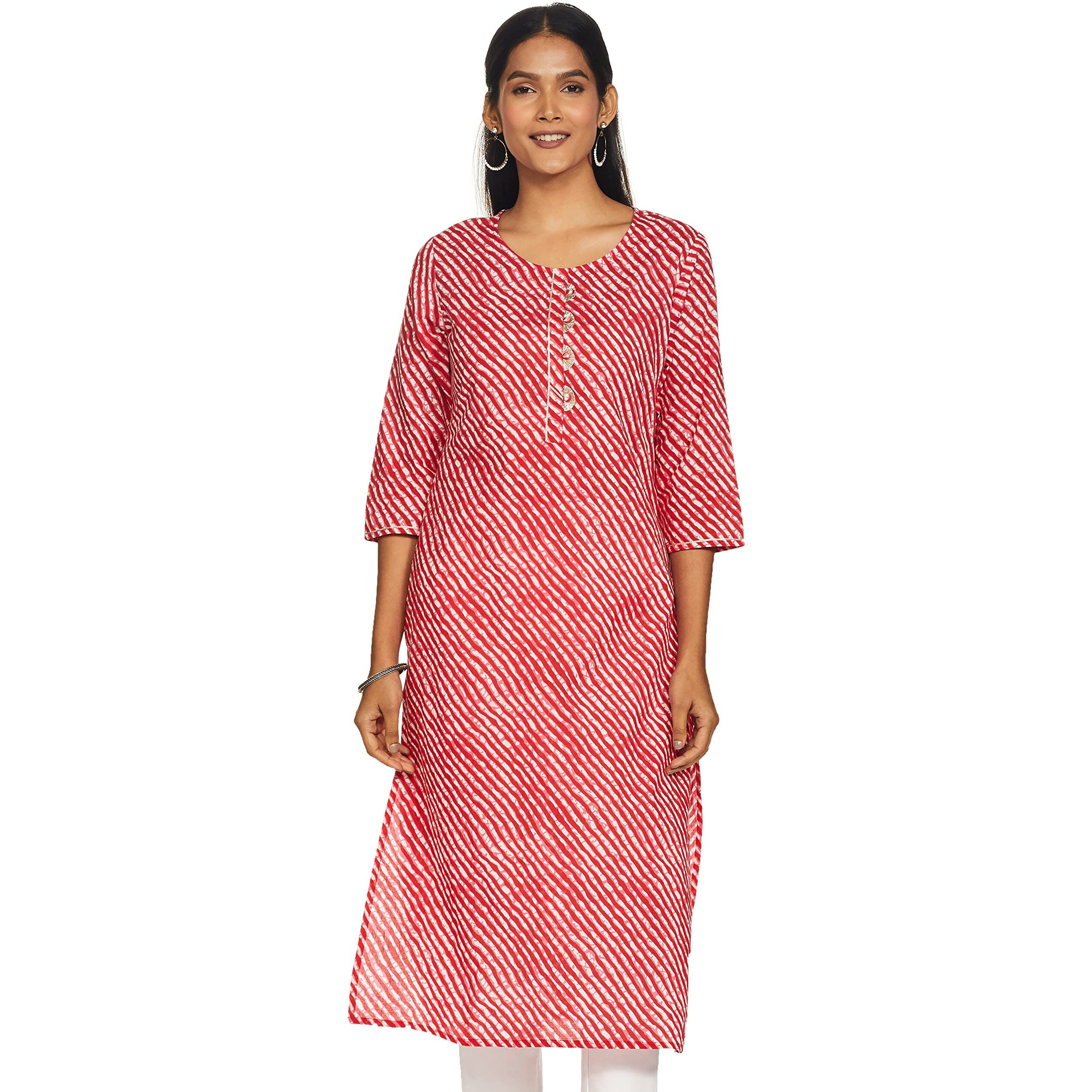 rytras Women's Cotton Straight Kurti (RYT161_Red_Medium)