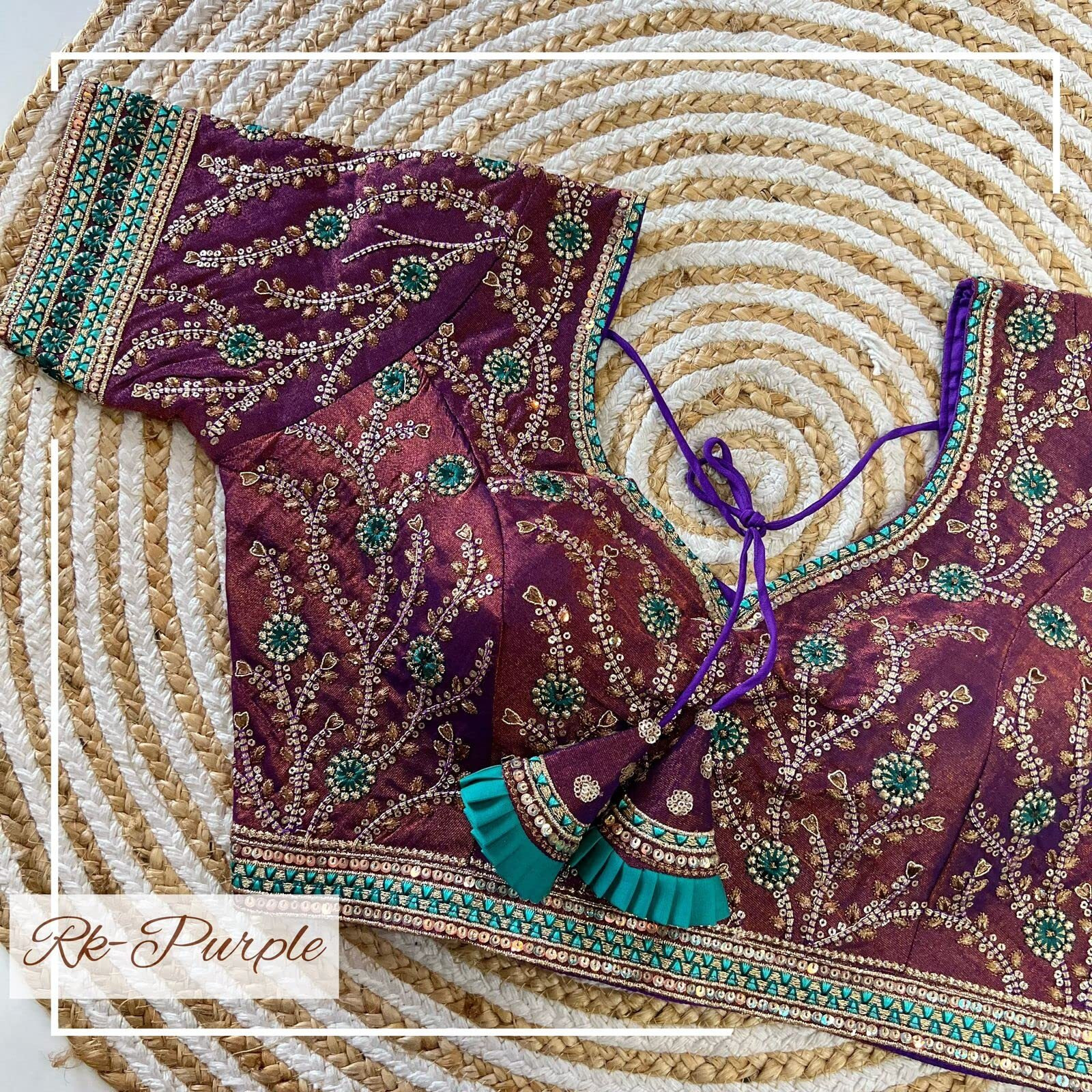 Pujia Mills Women's Milan Silk Embroidered with Sequins Work Half Sleeve Blouse (Indra Purple 42)