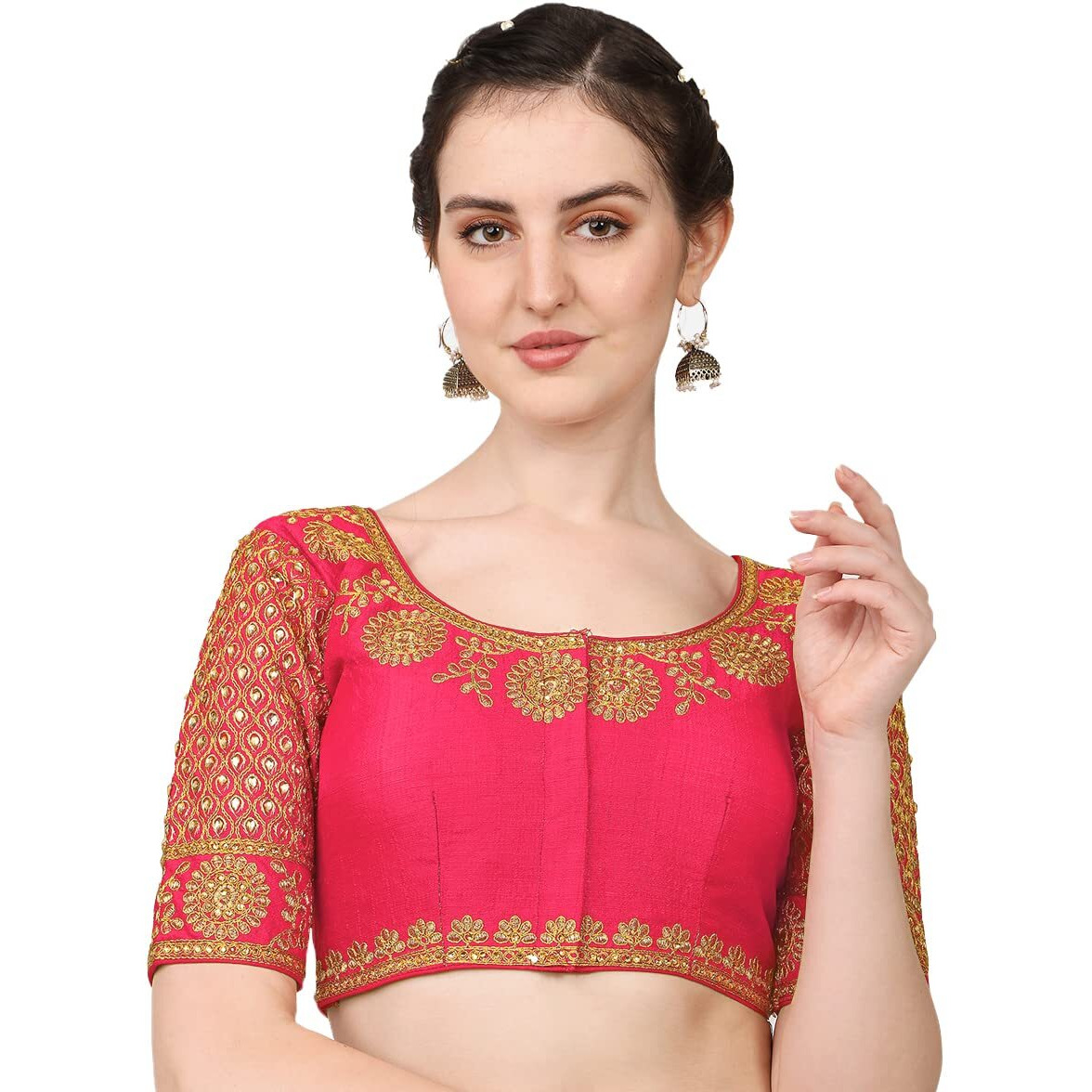 Pujia Mills Embroidery & Thread Work Phantom Silk Readymade Blouse (Gajari, 38)
