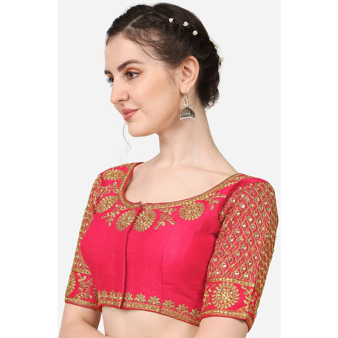 Pujia Mills Embroidery & Thread Work Phantom Silk Readymade Blouse (Gajari, 38)