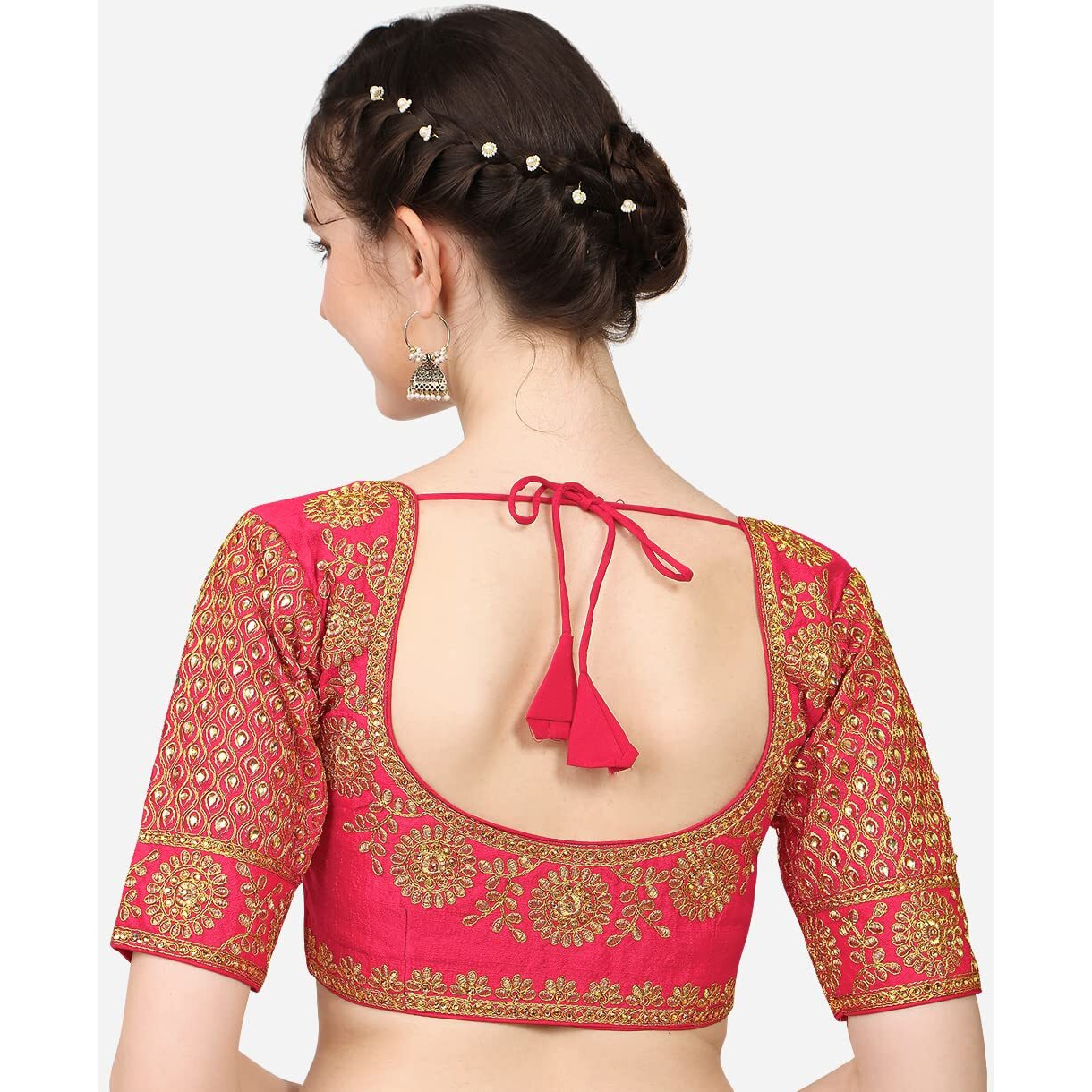 Pujia Mills Embroidery & Thread Work Phantom Silk Readymade Blouse (Gajari, 38)
