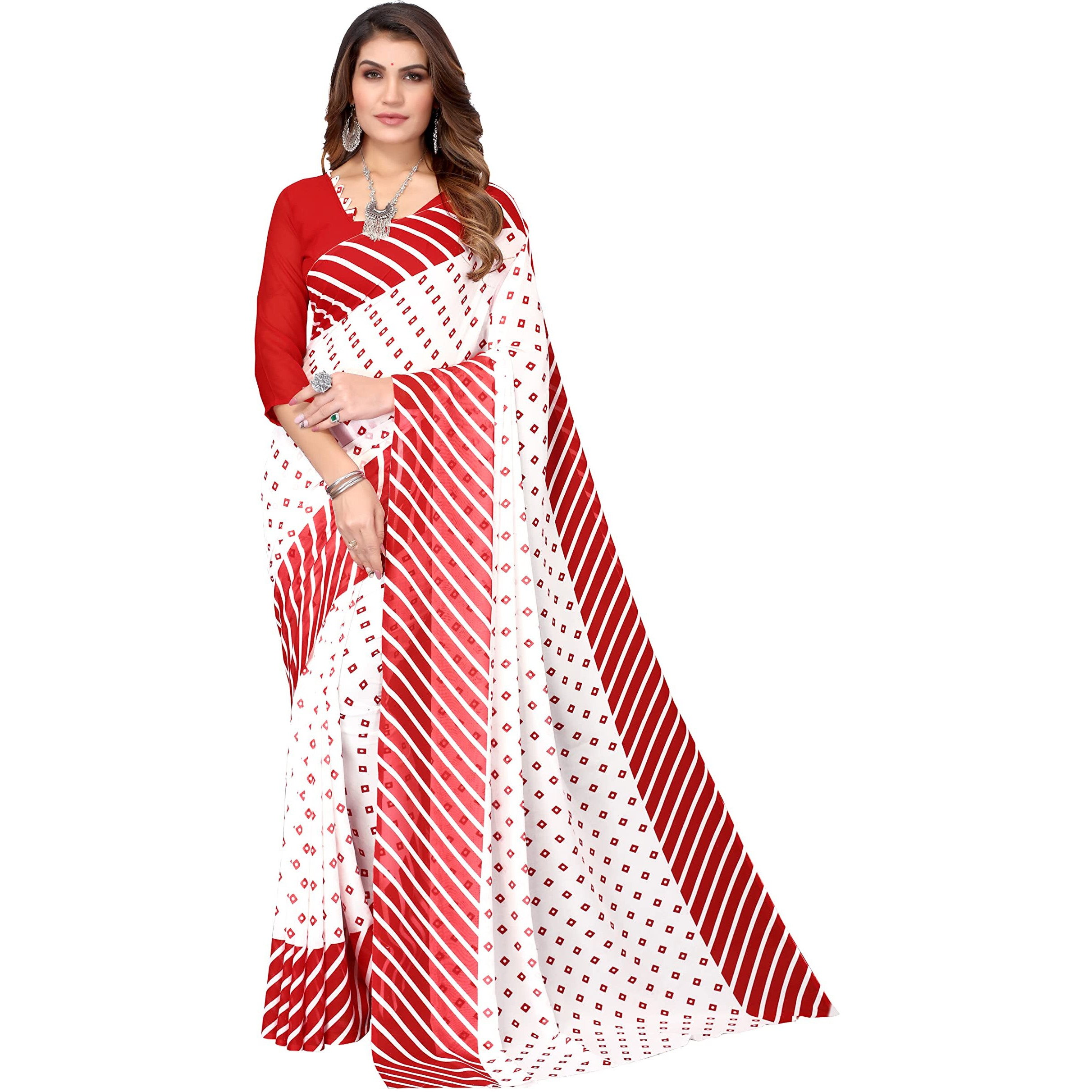 Yashika Womens Printed Georgette Saree With Blouse Piece(ZHILMIL RED_Free Size)