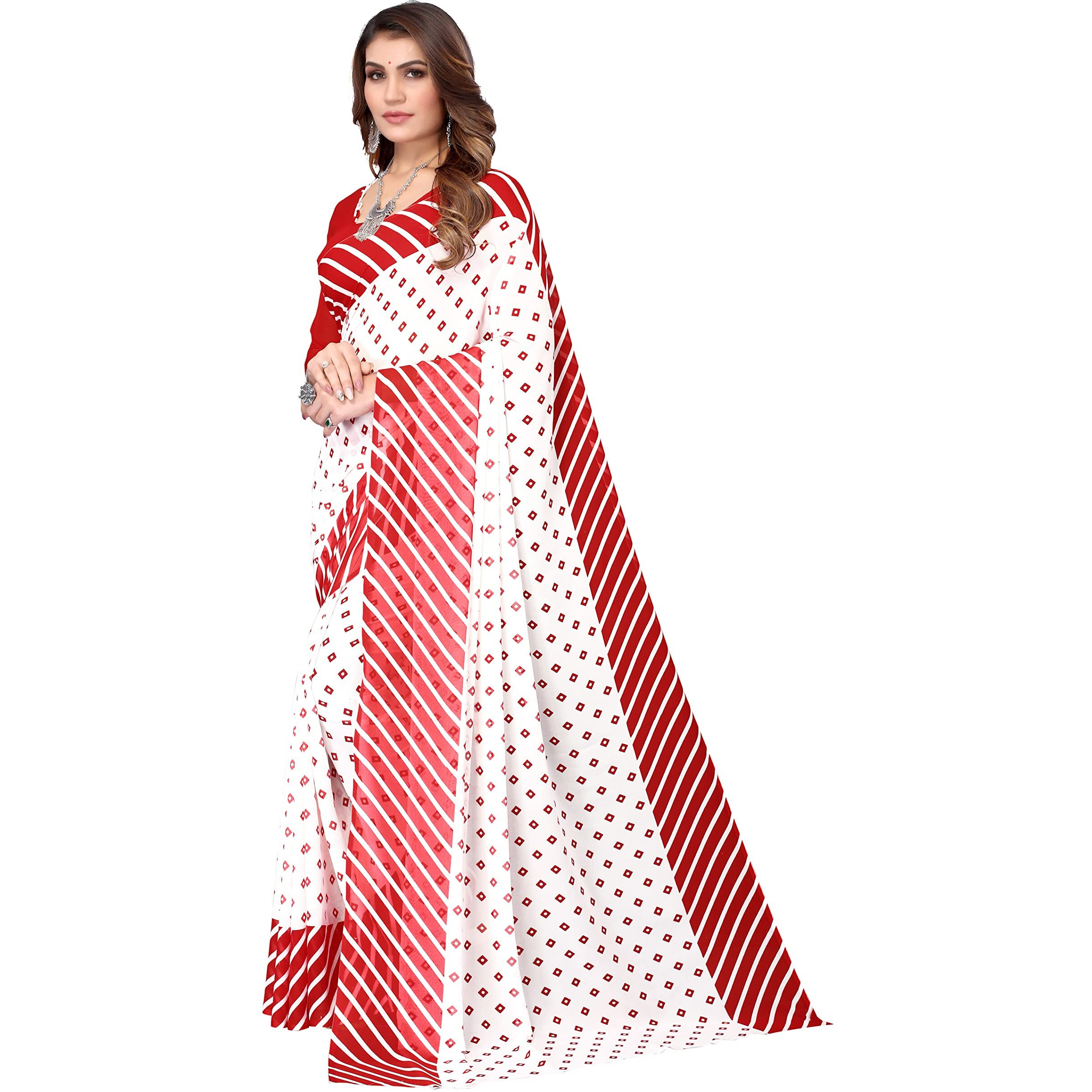 Yashika Womens Printed Georgette Saree With Blouse Piece(ZHILMIL RED_Free Size)