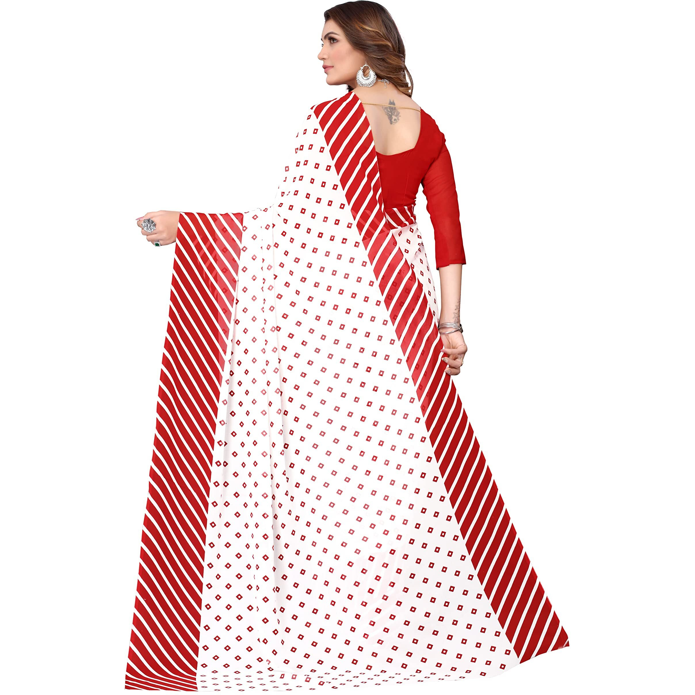 Yashika Womens Printed Georgette Saree With Blouse Piece(ZHILMIL RED_Free Size)