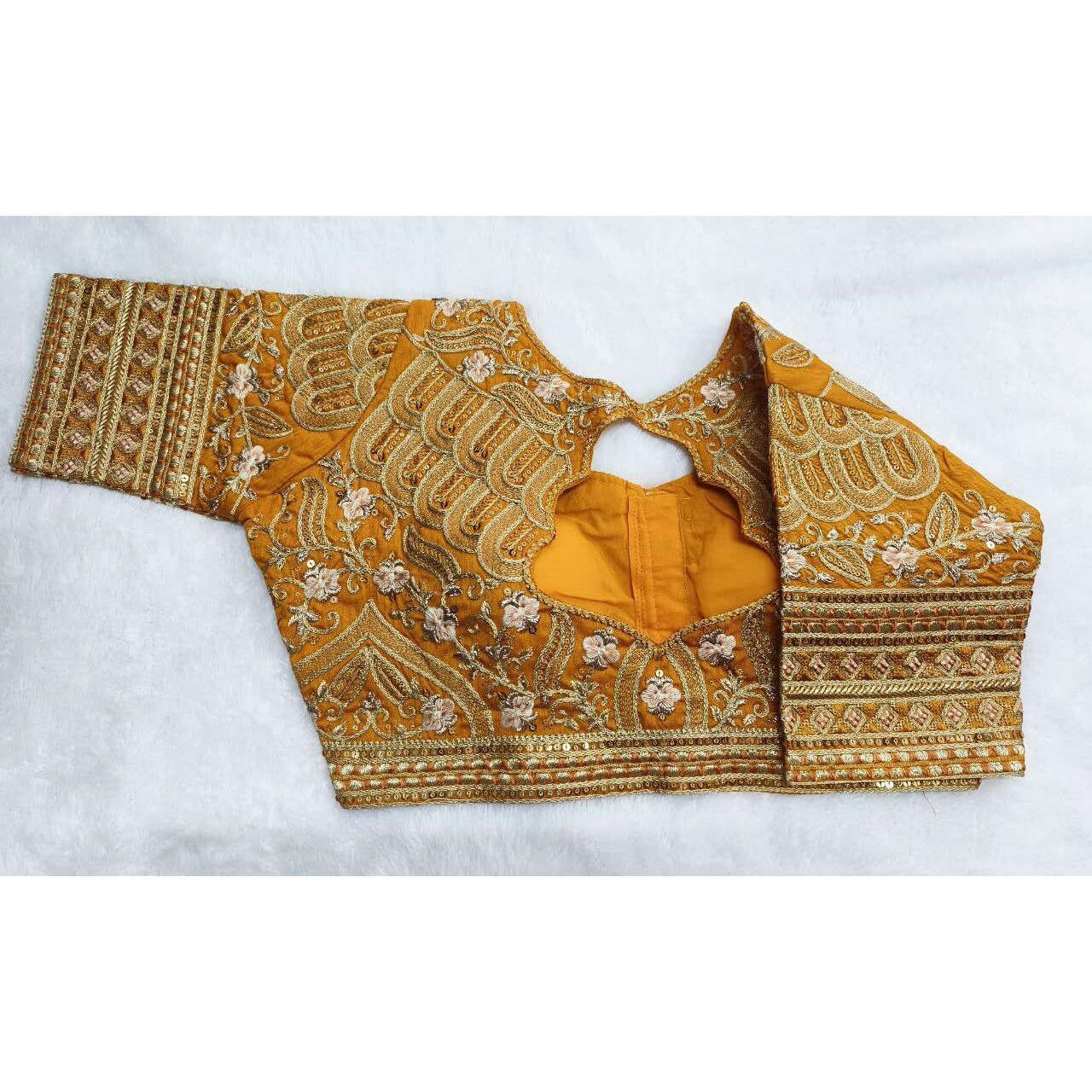 Pujia Mills Women's Blouse Readymade Blouse Embroidery Multi Coding Gold Thread Indian Ethnic Designer Stitched Women's Readymade Saree Blouse Yellow Color Blouse for Women for Saree Lehenga Choli