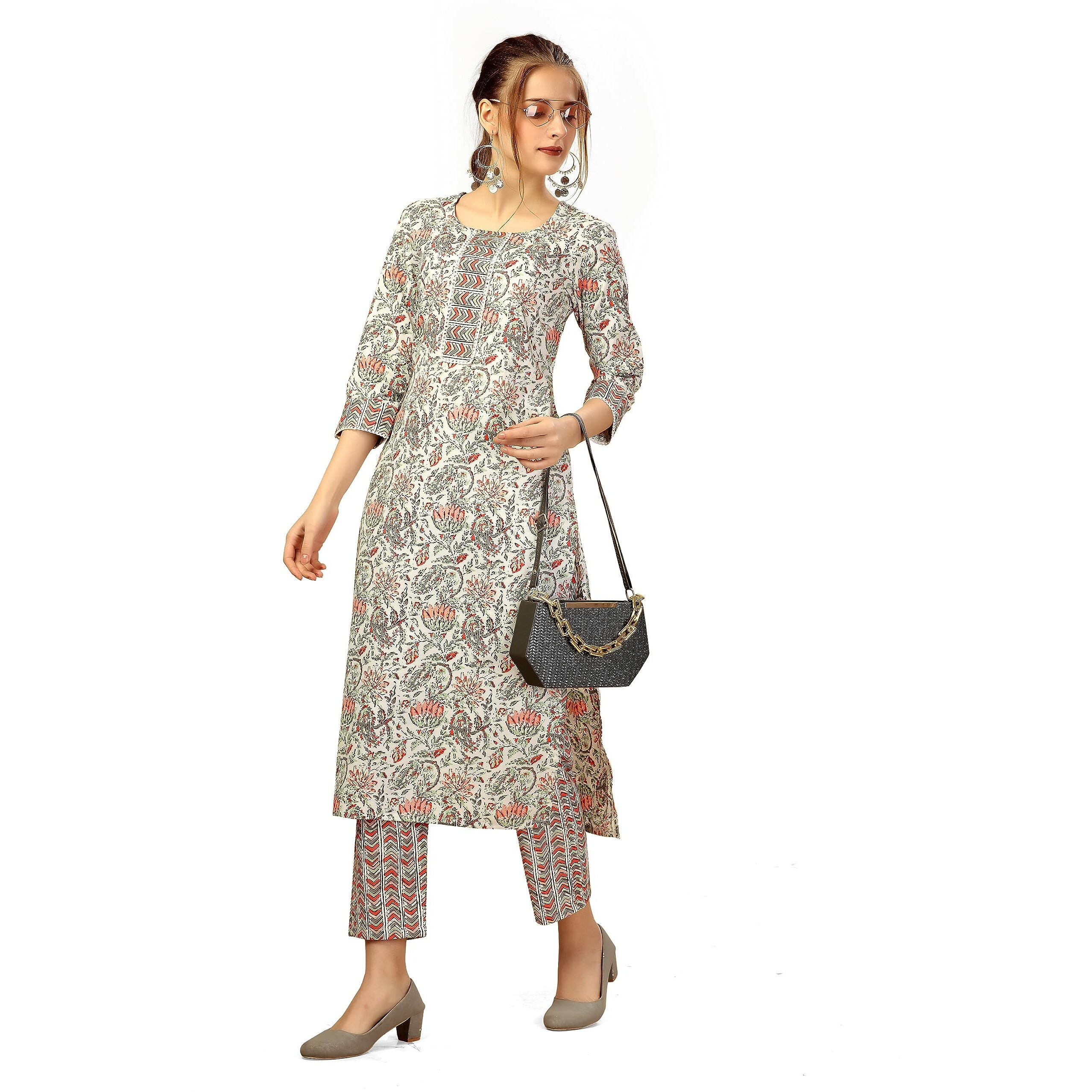 Bee M Pee Designer Cotton Kurta Set with Pant for Women | Women Kurta Sets Kurtis | Women Kurta Pant Set | Women Kurta Pant Set Women Kurti Set with Pant | Women Kurti Set with Pant Cotton (XL) White