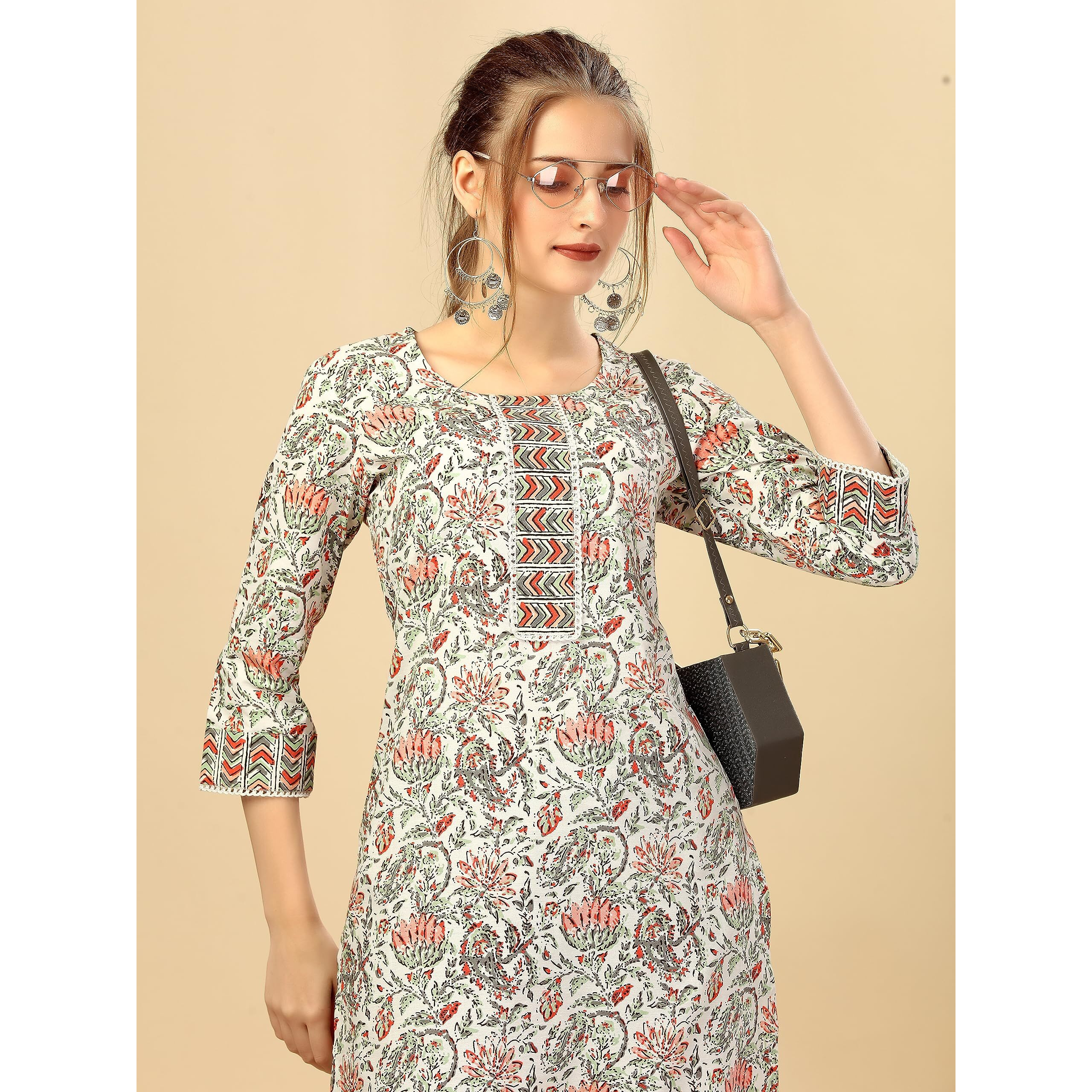 Bee M Pee Designer Cotton Kurta Set with Pant for Women | Women Kurta Sets Kurtis | Women Kurta Pant Set | Women Kurta Pant Set Women Kurti Set with Pant | Women Kurti Set with Pant Cotton (XL) White