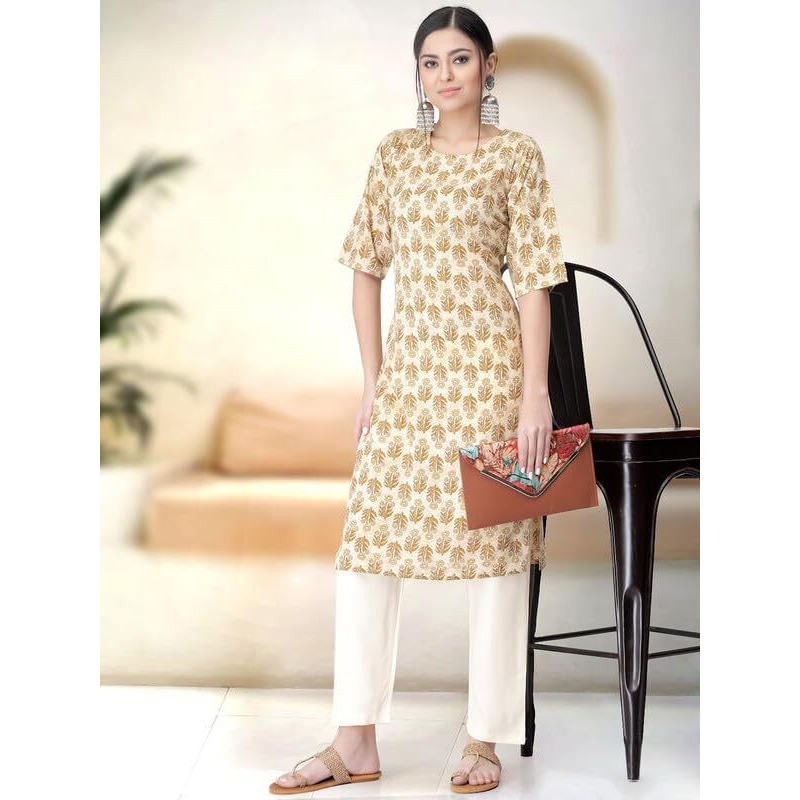 Pinkmint Kurta Set for Women ll Printed Kurti & Pant Set ll Regular Kurta Set ll (Pack of 2) Gold-Black