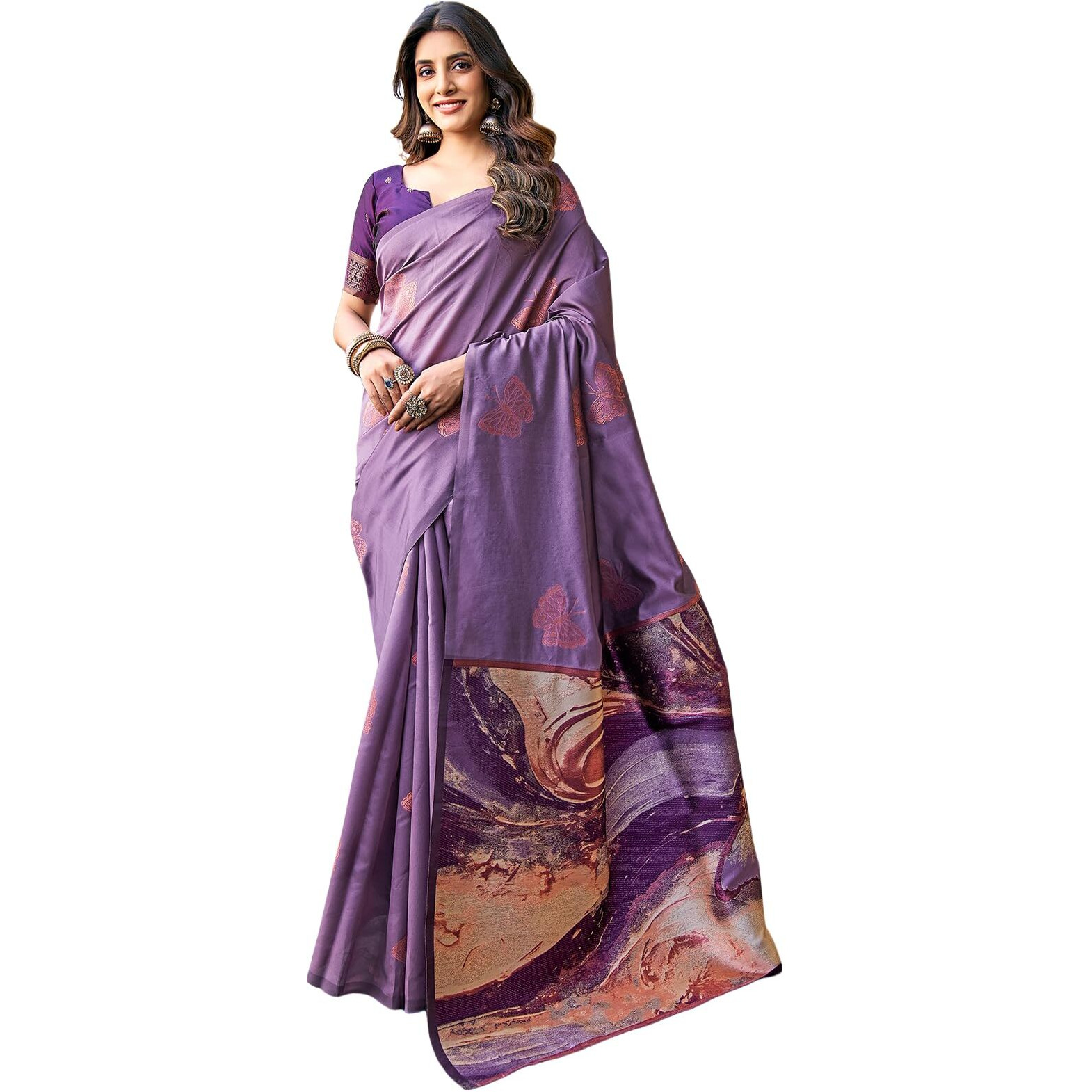 SWARON Women's Banarasi Jacquard Kanjivaram Silk Saree with Unstitched Blouse Piece (3697S125NW_Mauve2)
