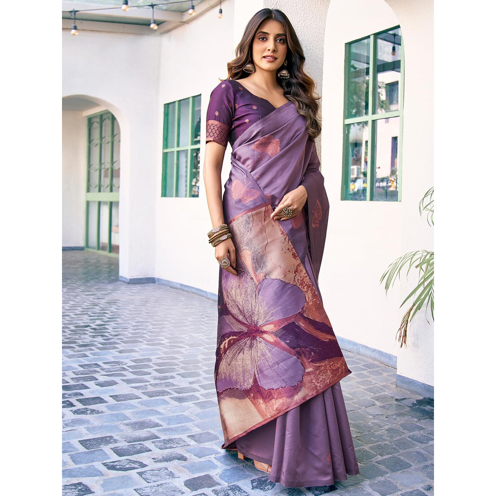 SWARON Women's Banarasi Jacquard Kanjivaram Silk Saree with Unstitched Blouse Piece (3697S125NW_Mauve2)