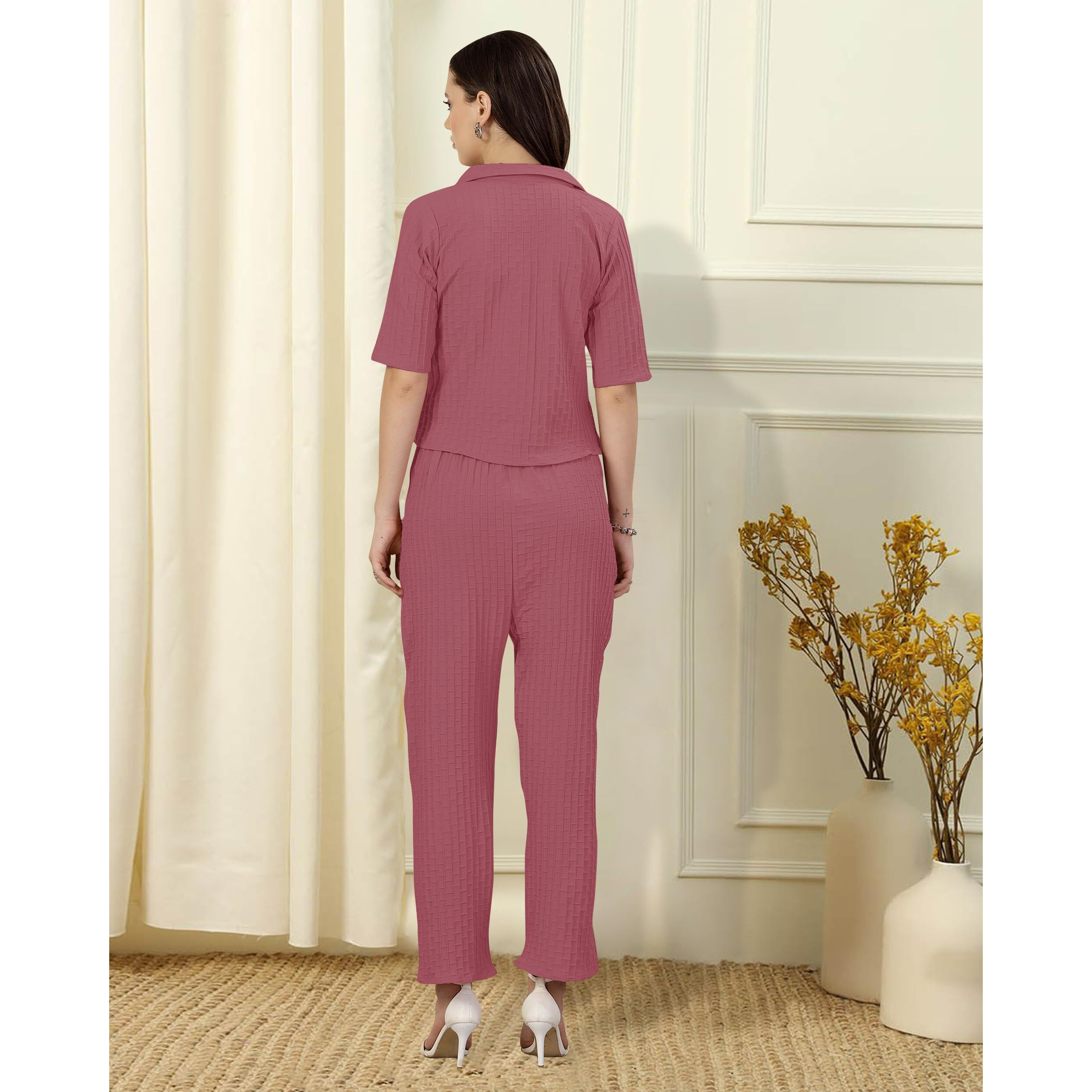 I ENTERPRISE Women Kurta Set for Women || Co-Ords Set || Kurta Pant Set || Coordinate Set || Summer Suit || Shirt and Plazzo Co-Ords for Summer_Color Peach1 Size -S