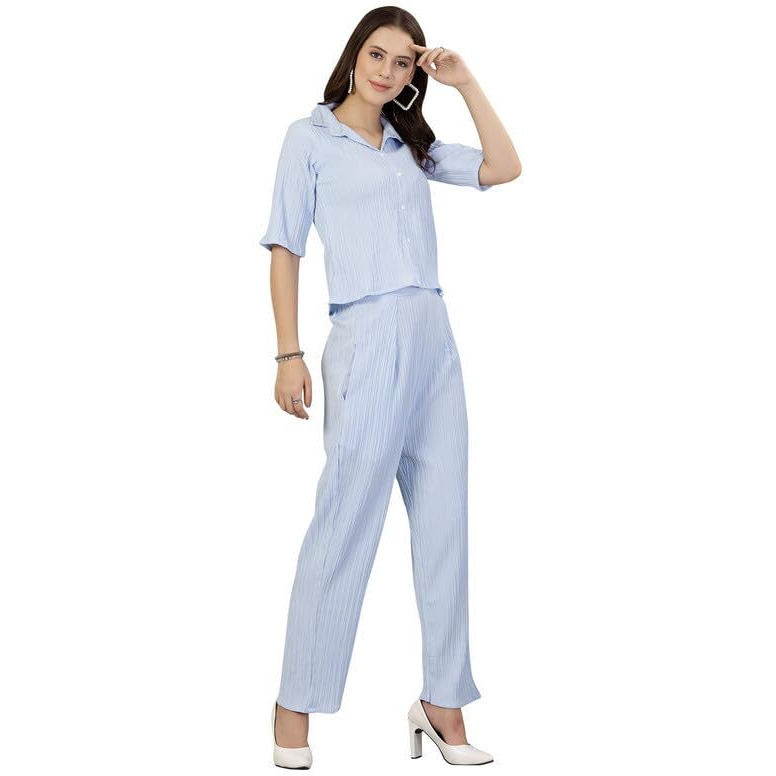 I ENTERPRISE Women Kurta Set for Women || Co-Ords Set || Kurta Pant Set || Coordinate Set || Summer Suit || Shirt and Plazzo Co-Ords for Summer_Color Blue2 Size -M