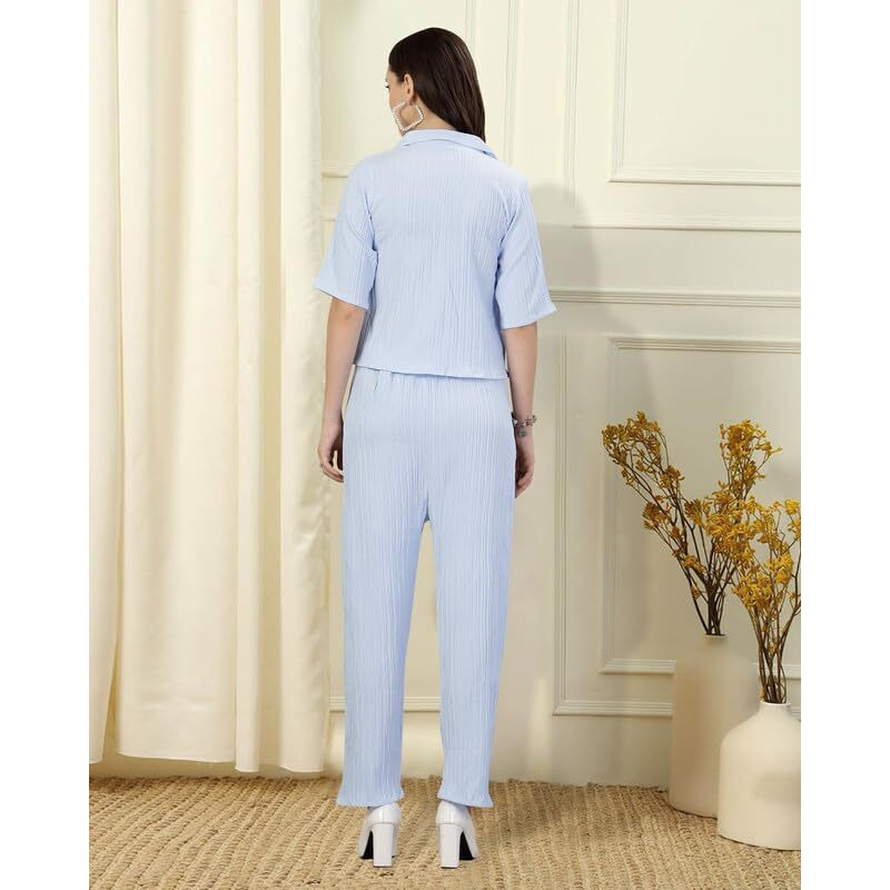 I ENTERPRISE Women Kurta Set for Women || Co-Ords Set || Kurta Pant Set || Coordinate Set || Summer Suit || Shirt and Plazzo Co-Ords for Summer_Color Blue2 Size -M