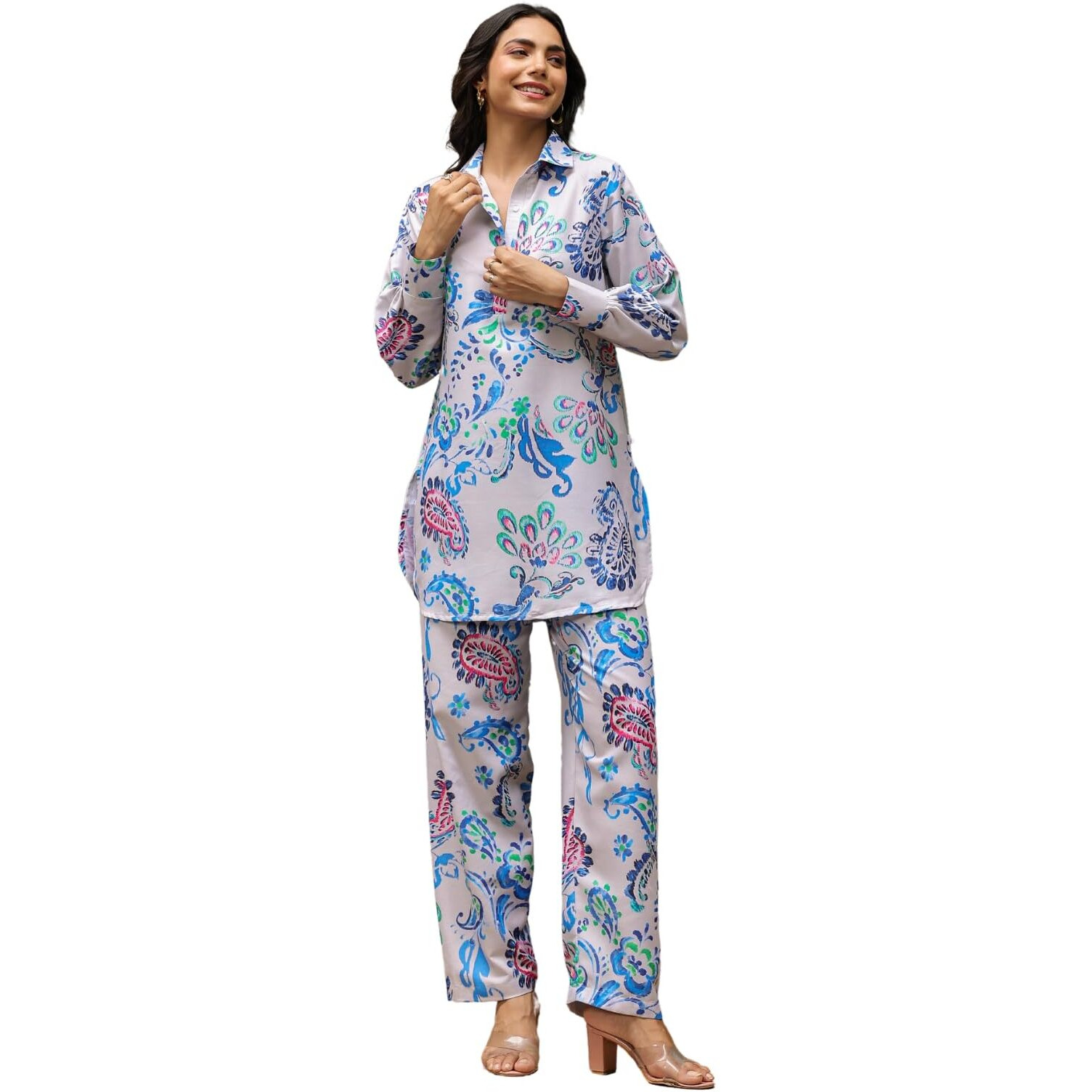 LERIYA FASHION Women's Rayon Printed Regular Western CO-ORD Set (LF-W2109&TR1064_Blue_2XL)