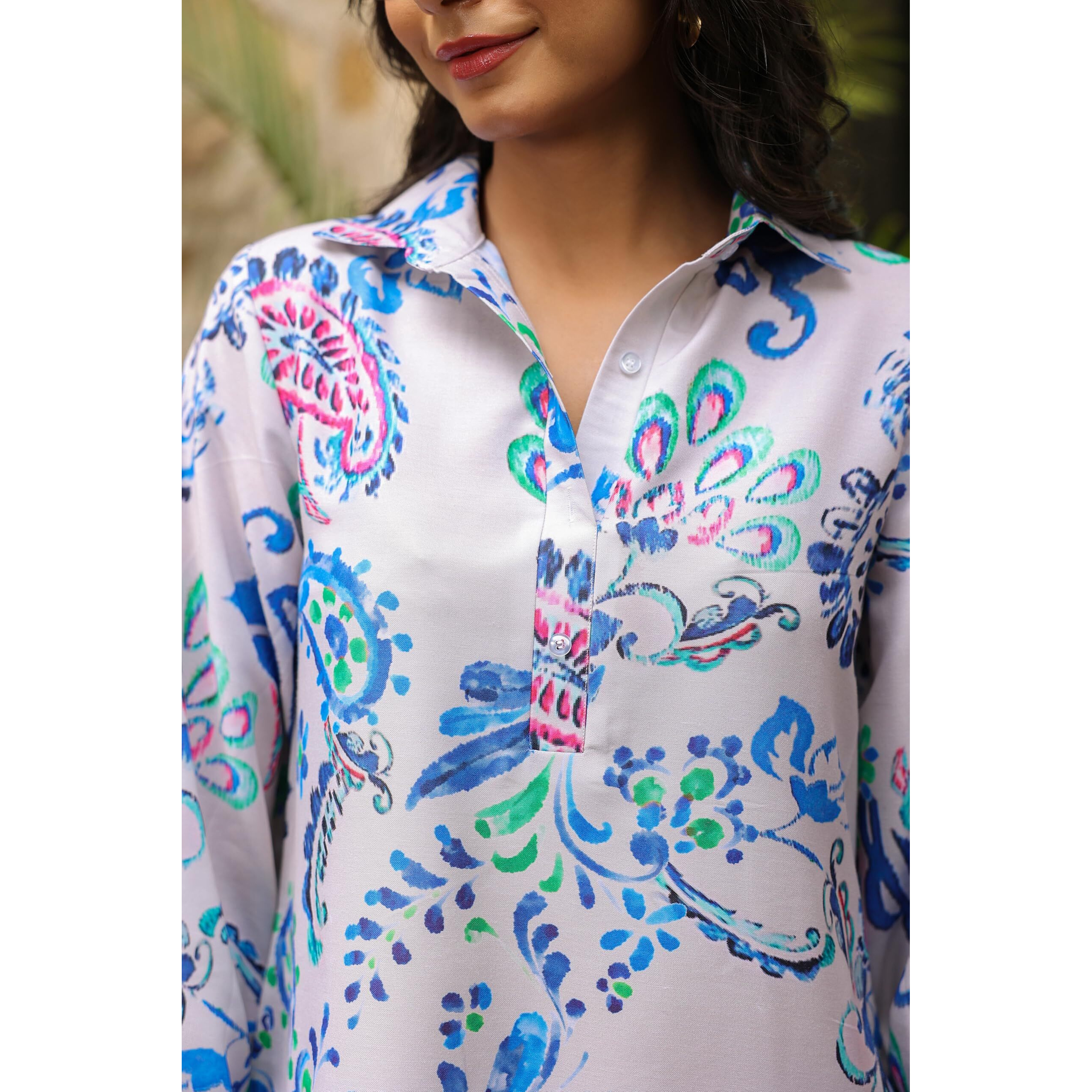 LERIYA FASHION Women's Rayon Printed Regular Western CO-ORD Set (LF-W2109&TR1064_Blue_2XL)