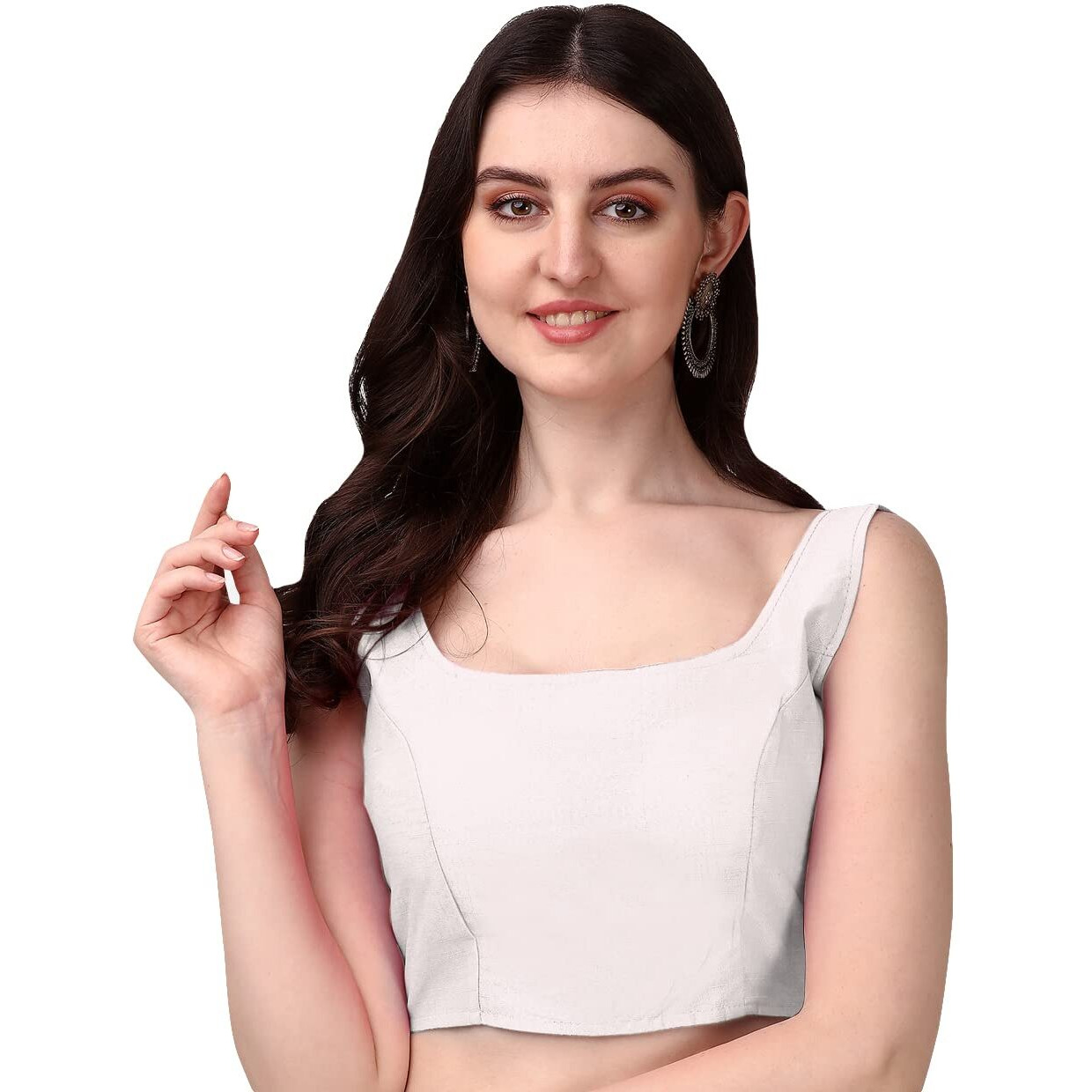 Vihu Fashion Plain Sleeveless Pattern Readymade Blouse U Neck Choli (Off White, 34)