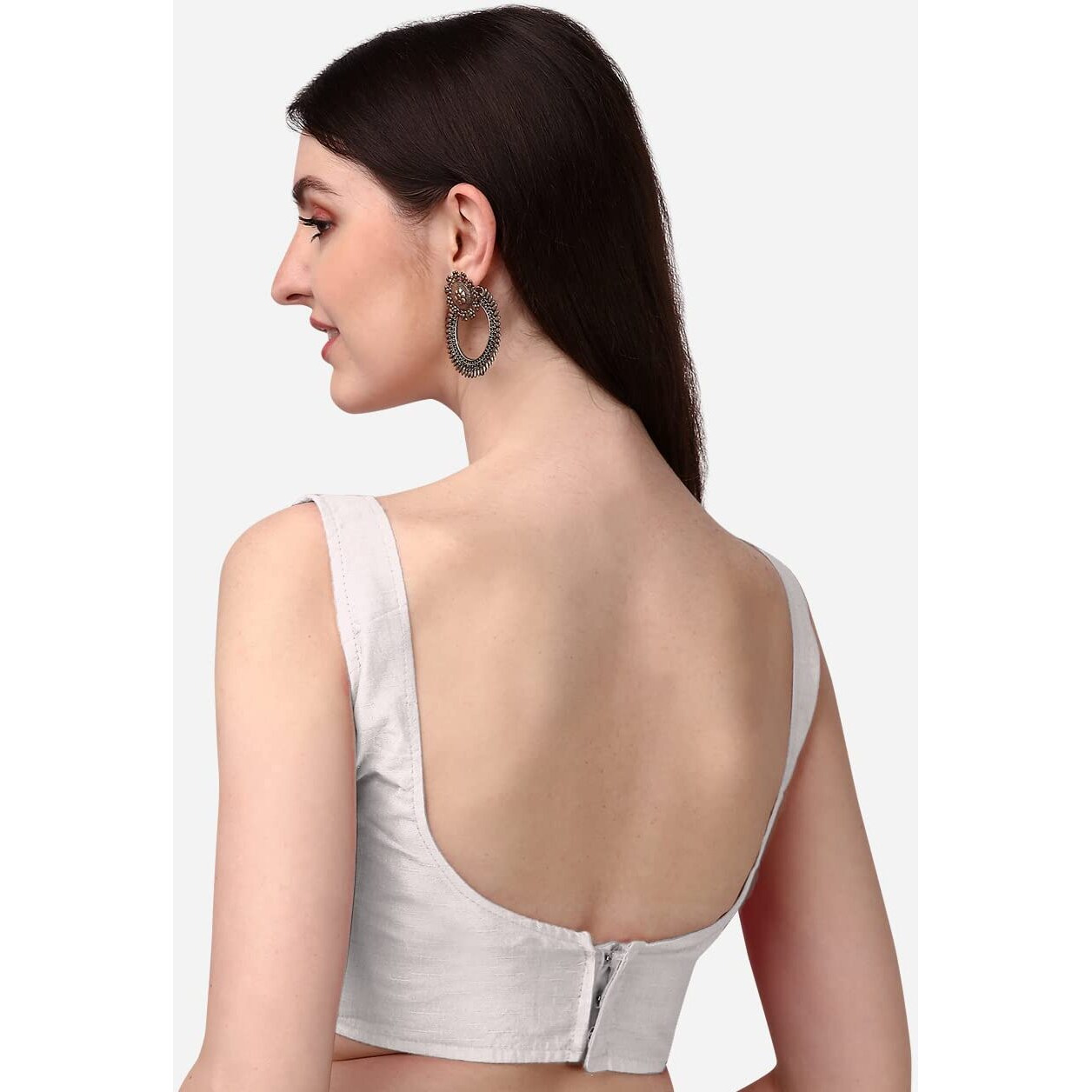 Vihu Fashion Plain Sleeveless Pattern Readymade Blouse U Neck Choli (Off White, 34)