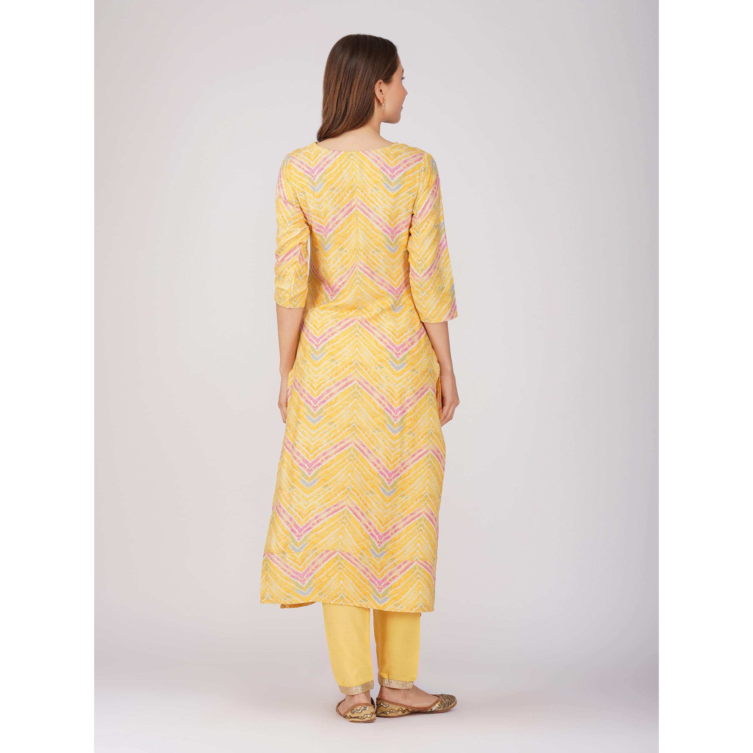 rytras Women's Foil Printed Straight Kurta(RYT557,Yellow,L)