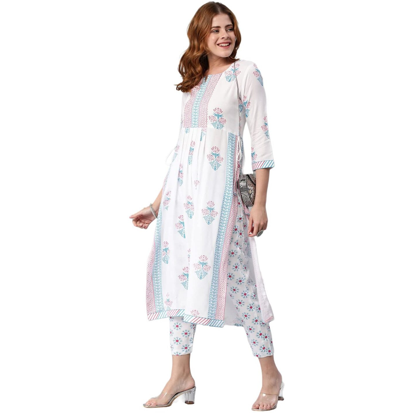 GoSriKi Women's Cotton Blend Printed Straight Kurta with Pant (Pupet White-Nw1-GS_XXL_White_XX-Large)