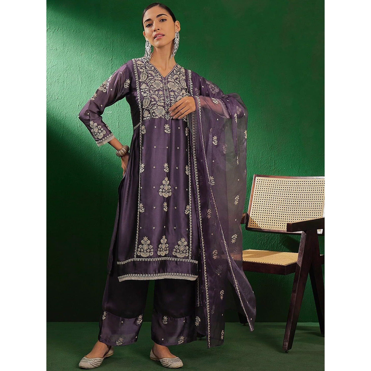 SheWill Women Embroidered Sequence Lavender Kurta with Plazzo and Dupatta (PHSKS732_AT25_3XL)