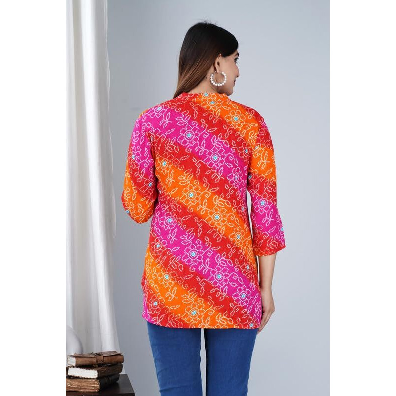 Jikonet Women's Printed Rayon Straight Short Kurti - 526, (Large, Chundadi)