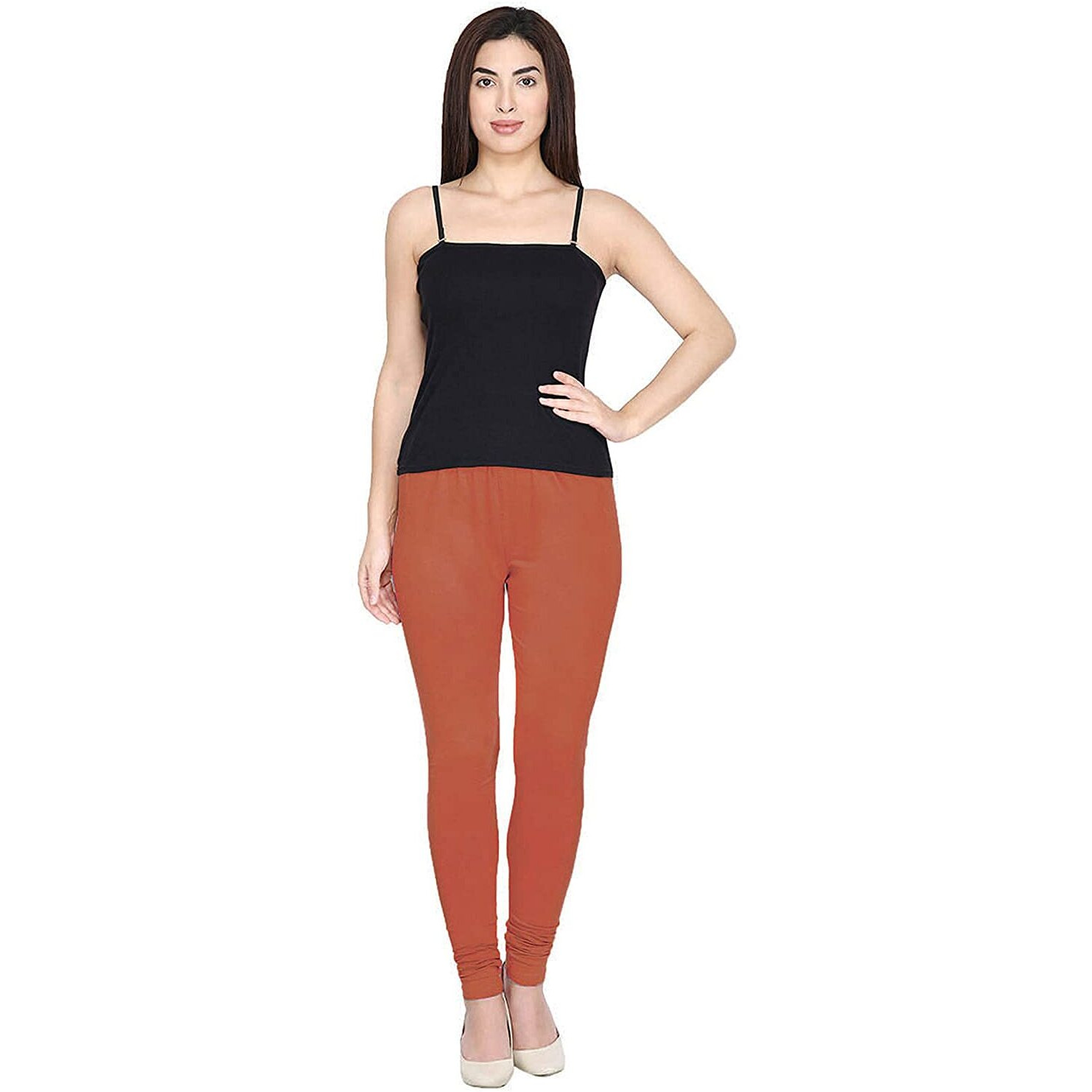 Shasmi Women's Stretch Leggings Chudidar Brown 91_Terracotta M