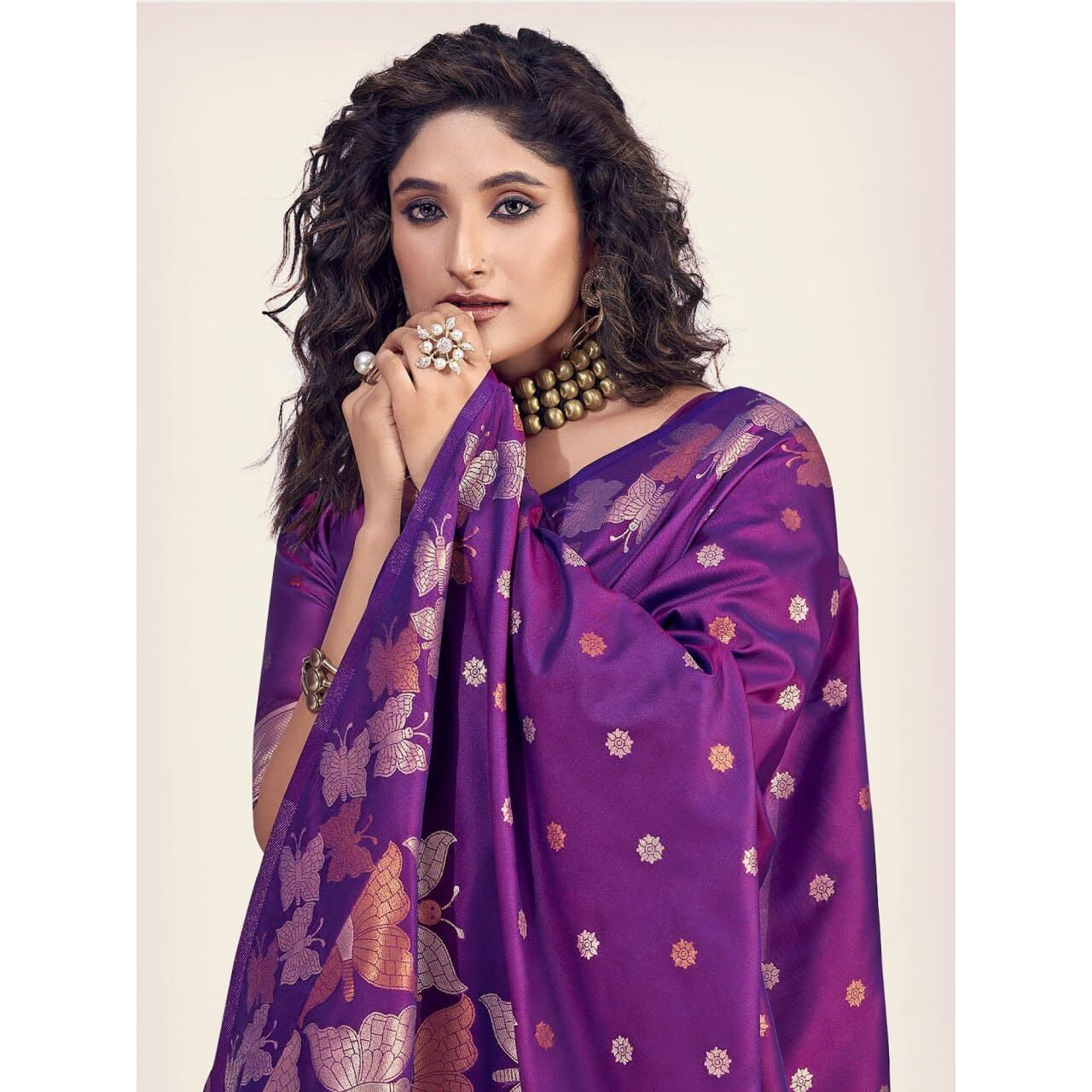 Flosive Women's Latest Color Kanjivaram Silk Saree With Blouse (PURPLE)