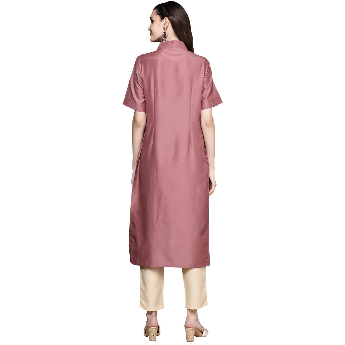 ZIYAA Women's Brown Chinon Straight Kurta and Pant Set(ZIKUCH3867ANDPA-XXL)