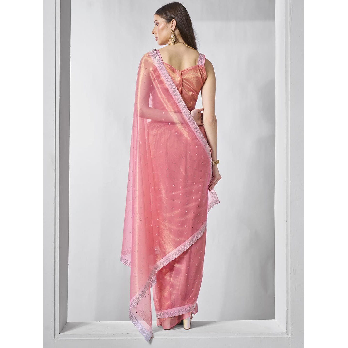 ORHANS Women's Tissue Embroidered Work Saree With Tissue Matching Unstitched Blouse Piece