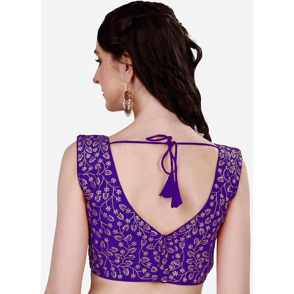 Pujia Mills Women's Sleeveless Blouse for Women Purple Sleeveless Blouse Readymade Embroidery Work Blouse Sleeveless Saree Blouse Choli for Women aari Blouse Readymade (Krishnam Purple 38)
