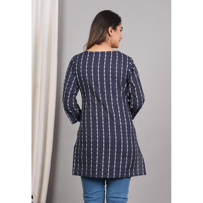 DHANOTA Printed Top for Women | Women Printed Top | Round Neck Short Kurti for Women | Regular Fit Top (Black,S)