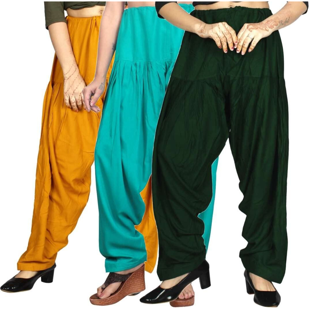 FASHION GALLERY Women's 100% Pure & Soft Rayon Cotton Patiala Pack of 3 (Waist Size 28" inch to 42" inch)