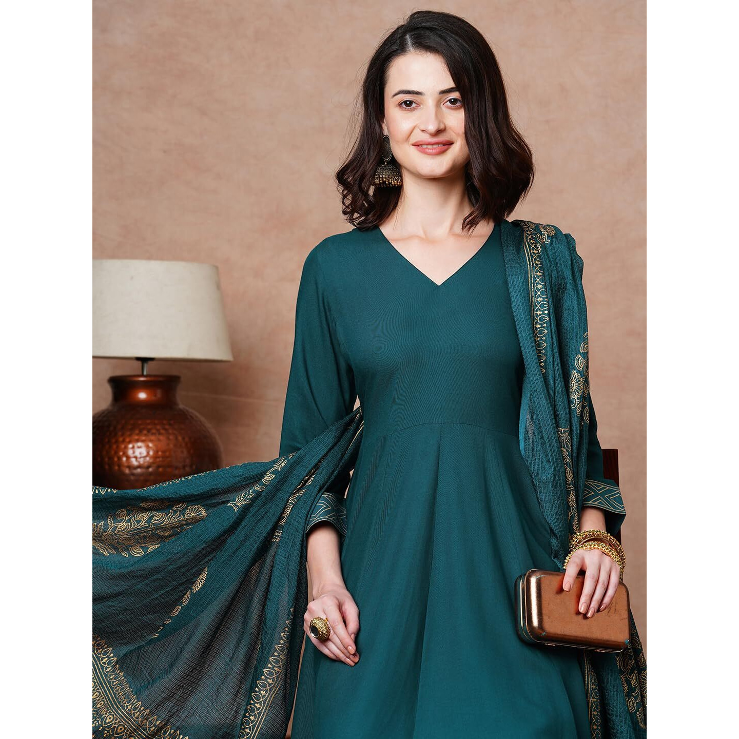 ANNI DESIGNER Women's Rayon Blend Solid Anarkali Kurta with Pant & Dupatta (Magic-KEROSIN-NDM_M_Dark Blue_Medium)
