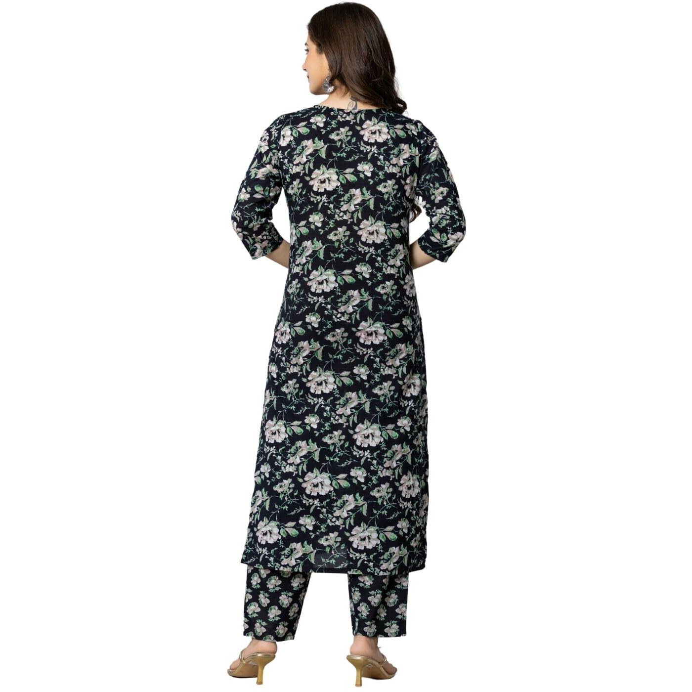 rytras Women's Cotton Embroidered Straight Kurta with Palazzo Pant and Dupatta(RYT565,Black,3XL)