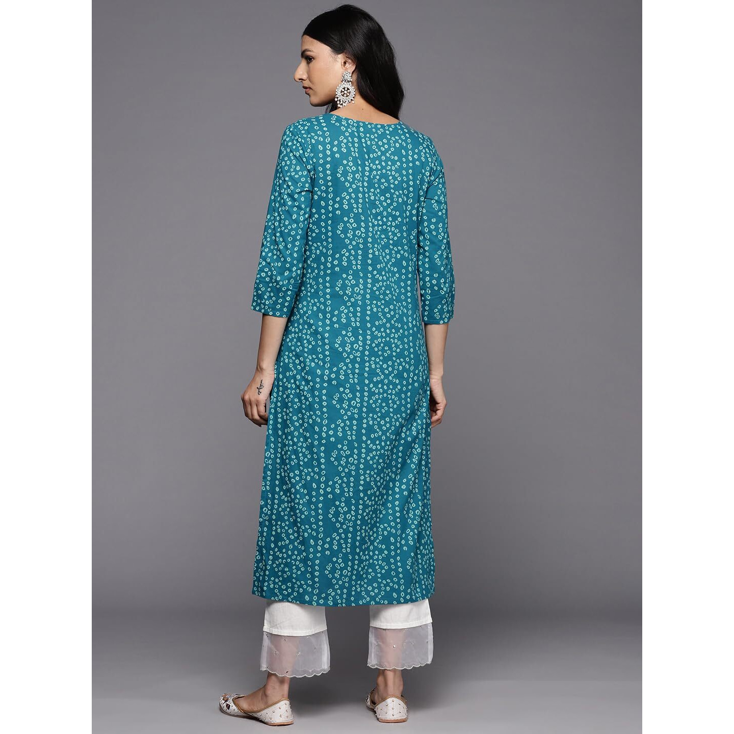 Varanga Women's Cotton Kurti for Women - Turquoise Blue Bandhani Printed Kurta - You Can Wear As Regular Wear, Office Wear (Double Extra Large)