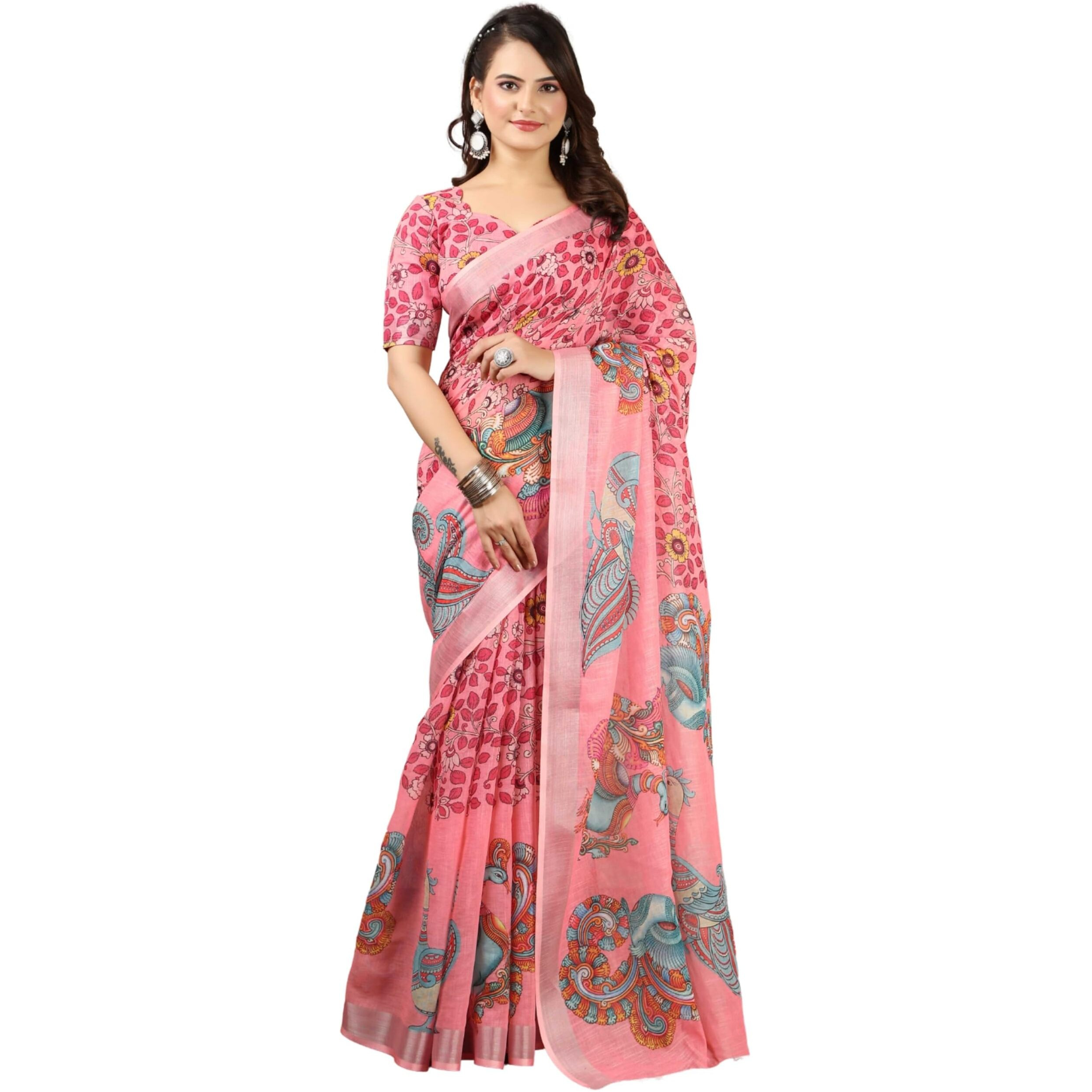 GRECIILOOKS Women's Cotton Sarees (GL-S2436_Pink)