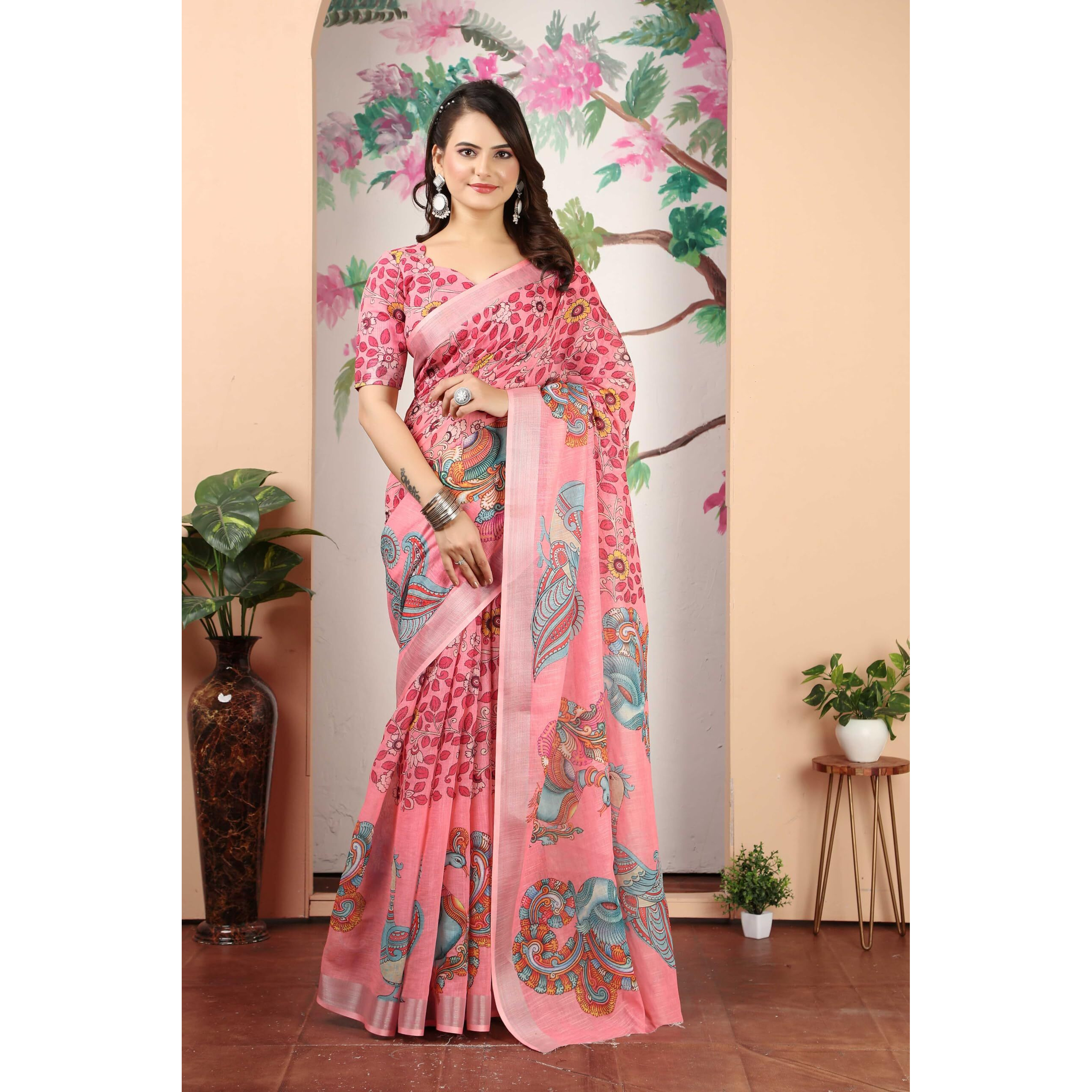 GRECIILOOKS Women's Cotton Sarees (GL-S2436_Pink)