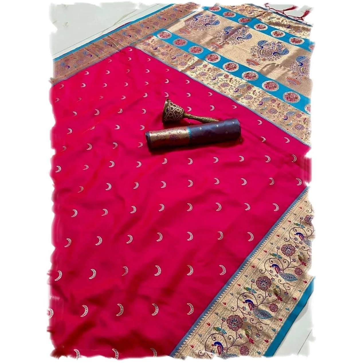 Panzora Woman's Pure Paithani Silk Saree With Unstitched Blouse Piece