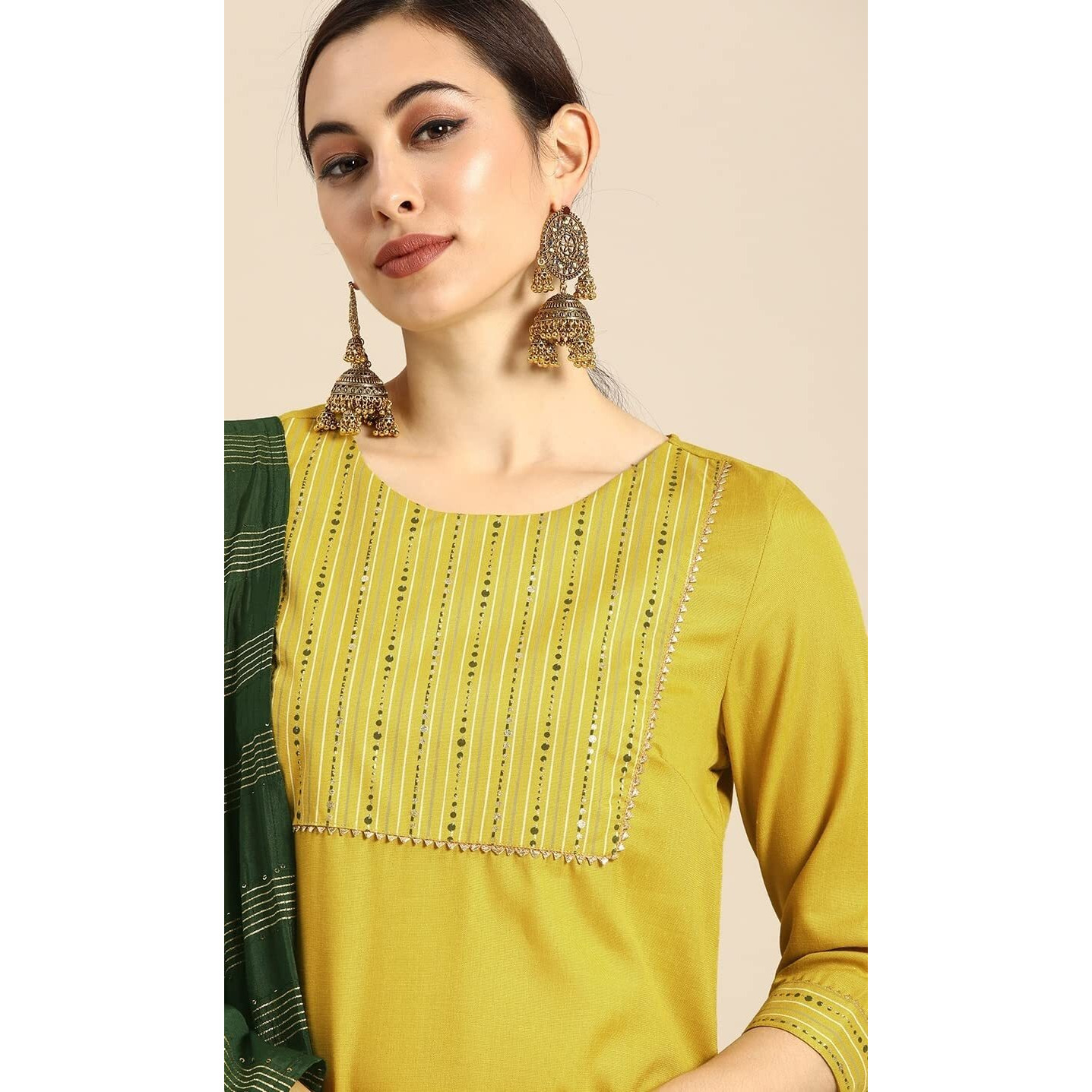 Nermosa Women Solid Straight Kurta and Pant Set with Dupatta (Medium) Yellow