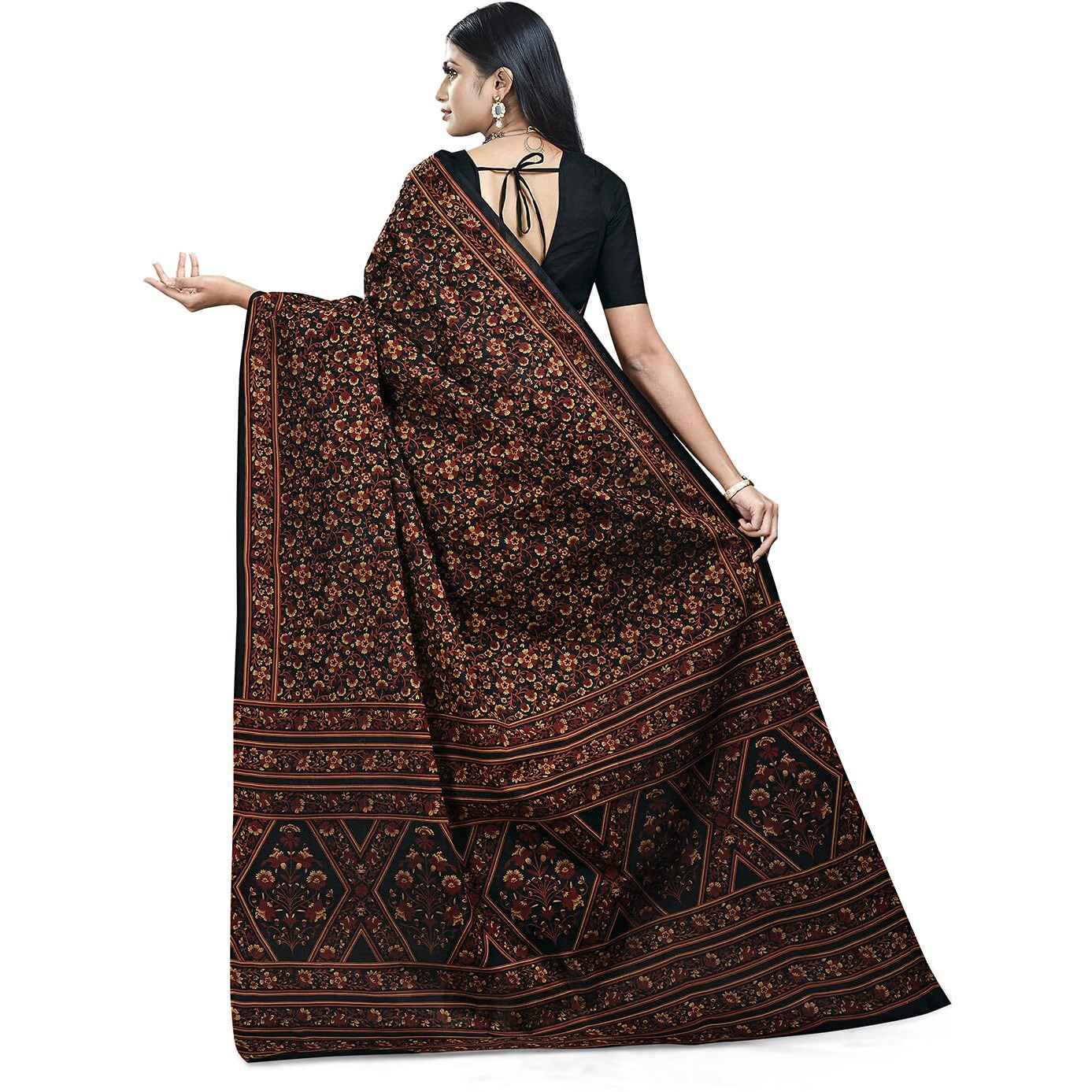 RANI SAAHIBA Women's Pure Cotton Printed Saree With Blouse Piece (SKR11457_Black 6)