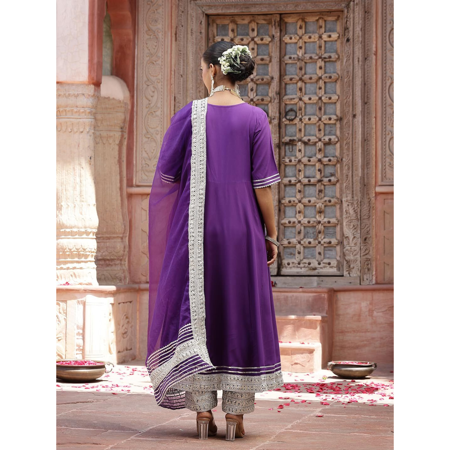 Stylum Women's Solid Rayon Anarkali Kurta Pant & Dupatta Set (KPDVOILKIVI42_Violet, XL)